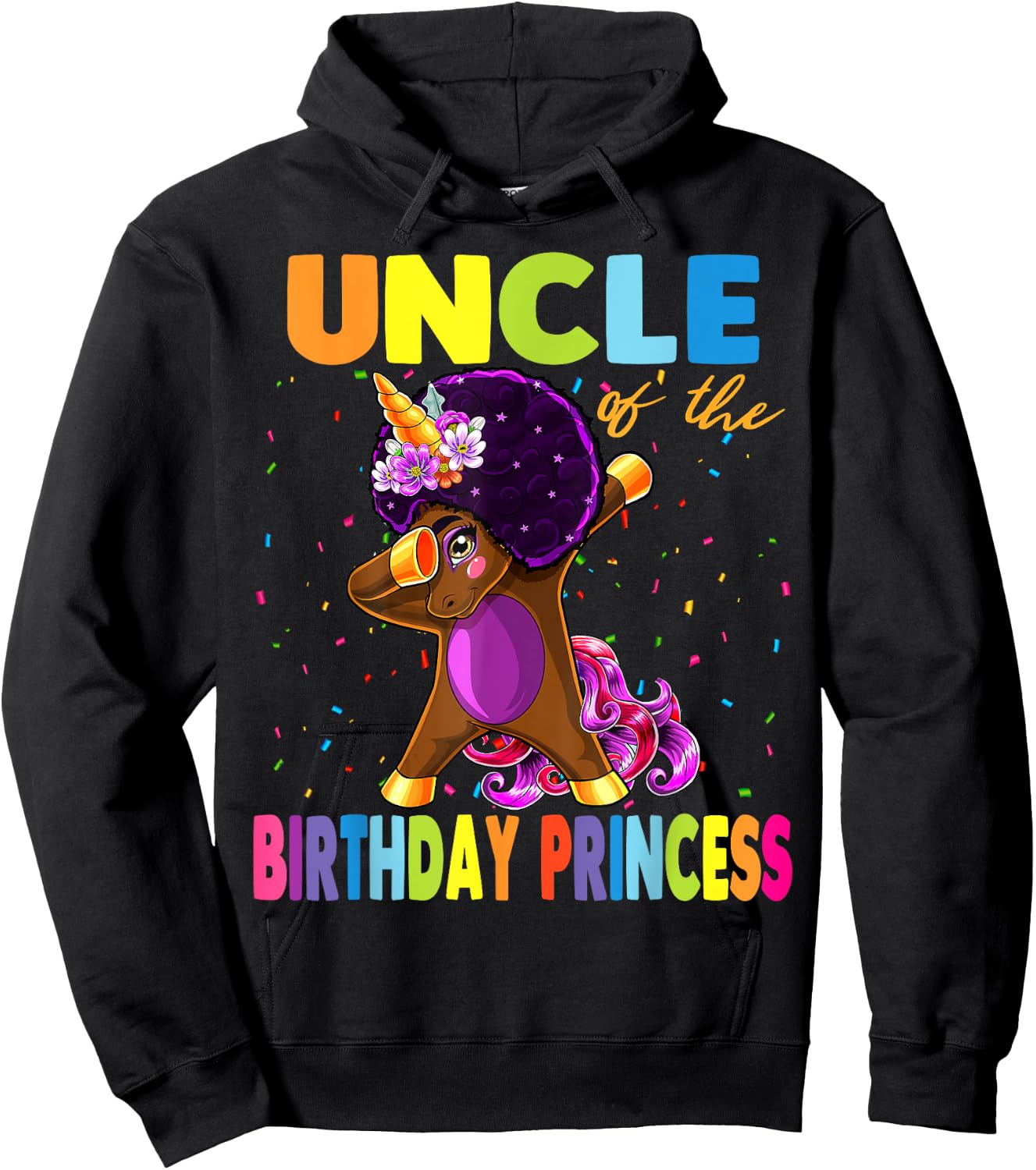 Dabbing Unicorn Afro Uncle of the Birthday Princess Hoodie - Hoodie | Black