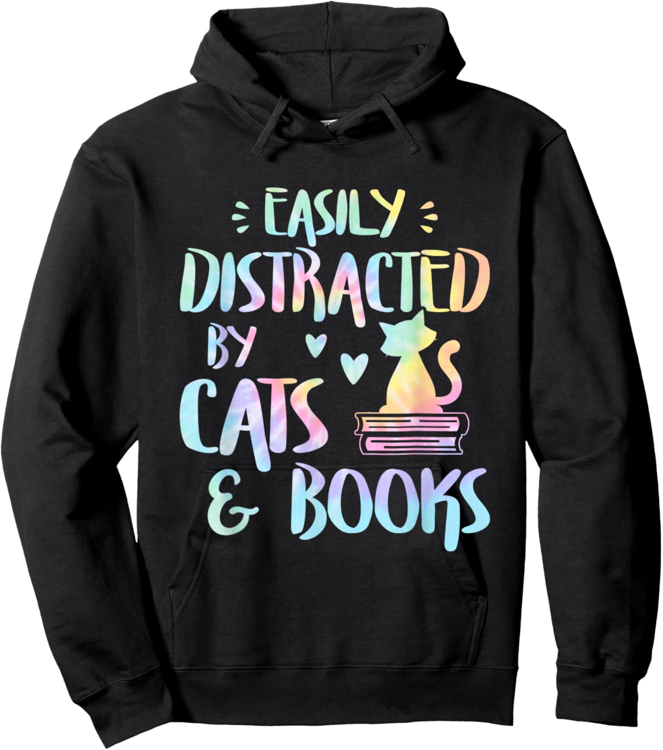 Easily Distracted by Cats and Books - Cat & Book Lov Tie Dye Hoodie - Hoodie | Black