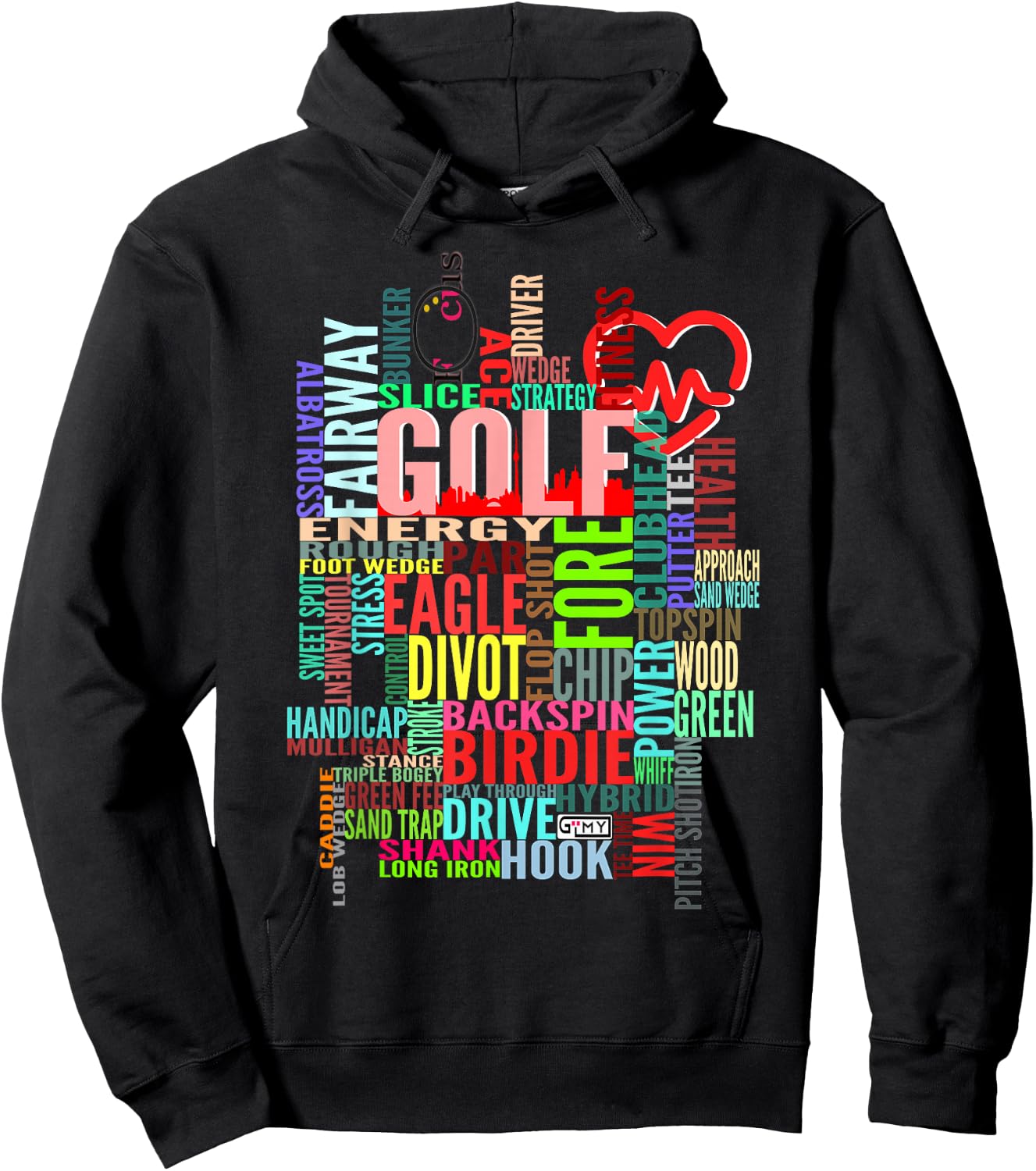 Colorful Golf Word Cloud Funny Golfer Design Hoodie - Hoodie | Black