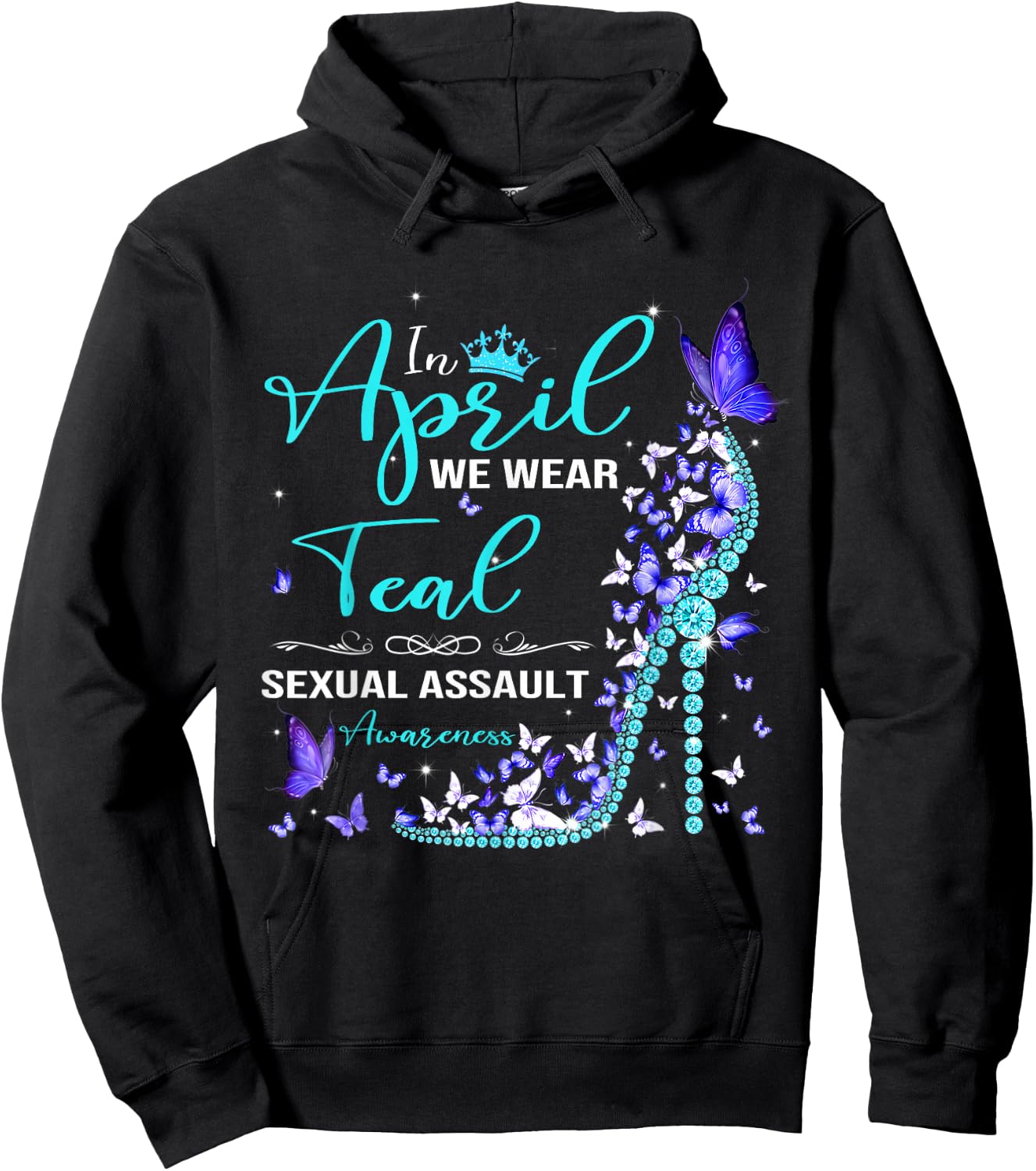 In April We Wear Teal Sexual Assault Awareness Month Hoodie - Hoodie | Black