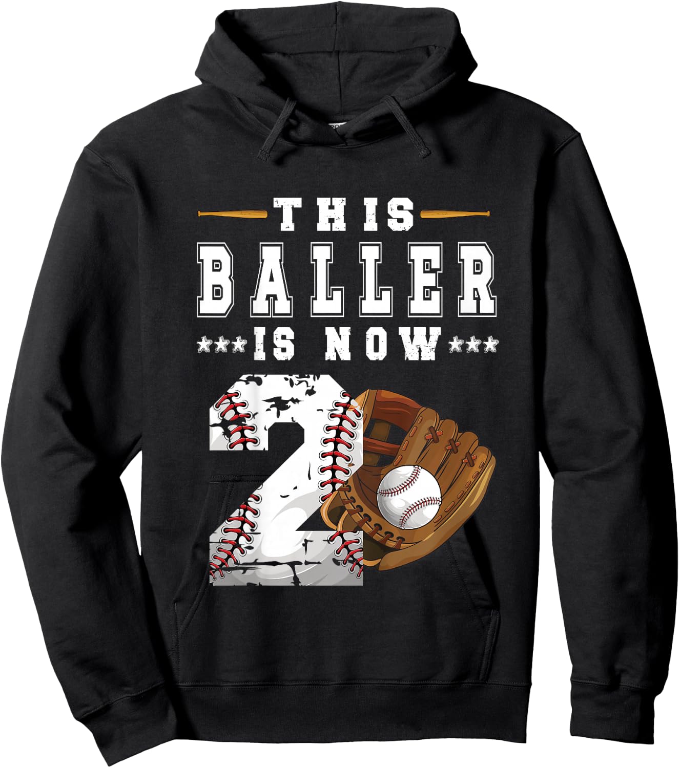 Kids 2nd Birthday Party Baseball Boy Two Year Old Baseball Player Hoodie - Hoodie | Black