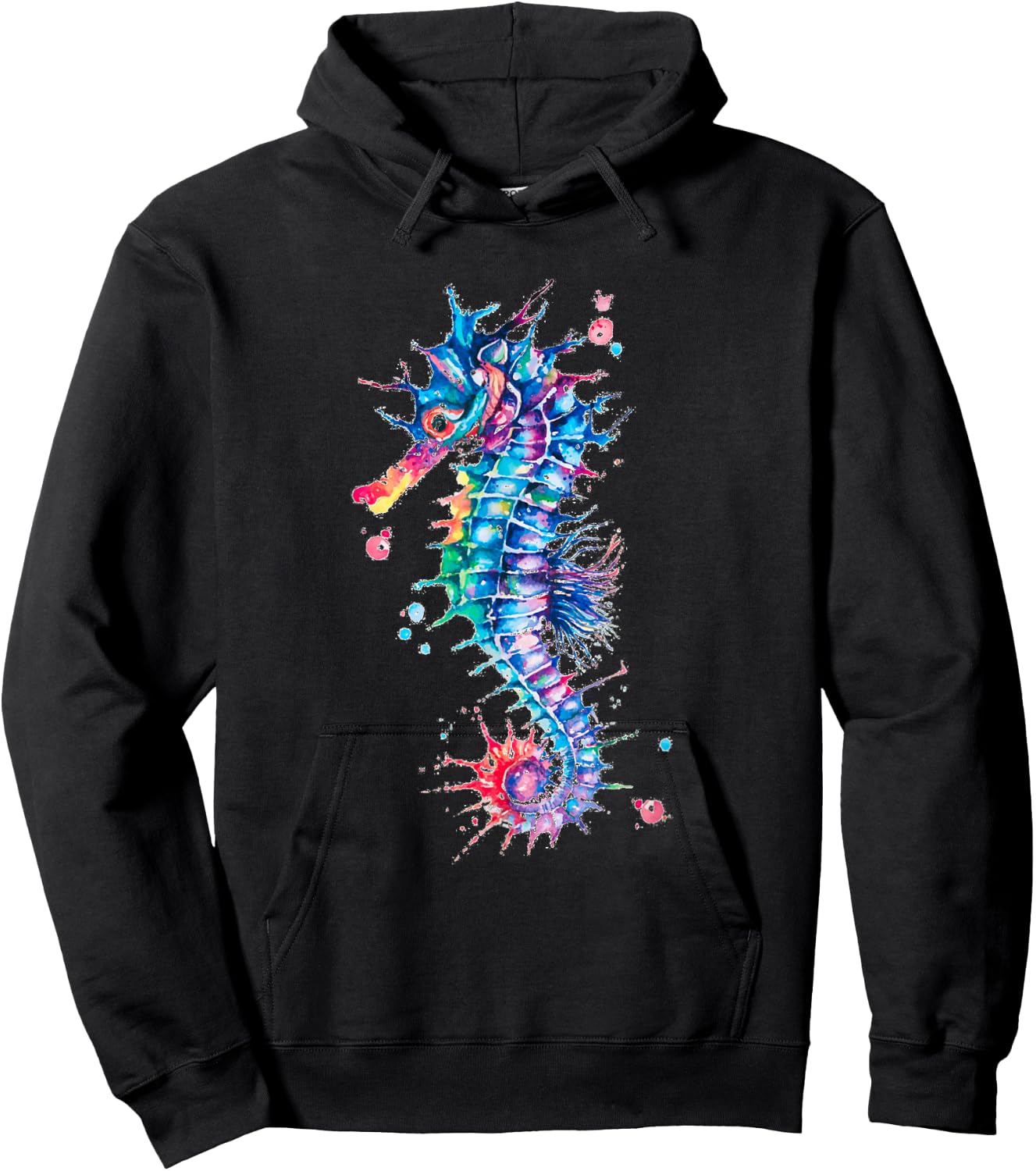 Seahorse Watercolor Ocean Animal Colorful Underwater Fish Hoodie - Hoodie | Black