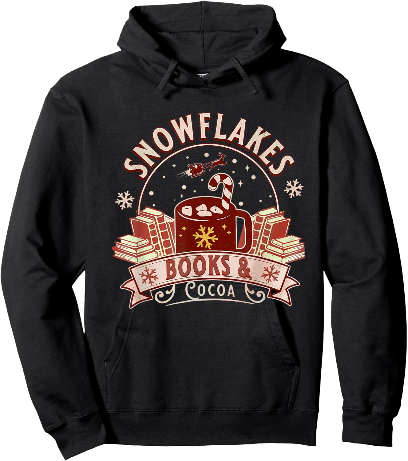 Snowflakes Books & Cocoa Cozy Design Hoodie - Hoodie | Black