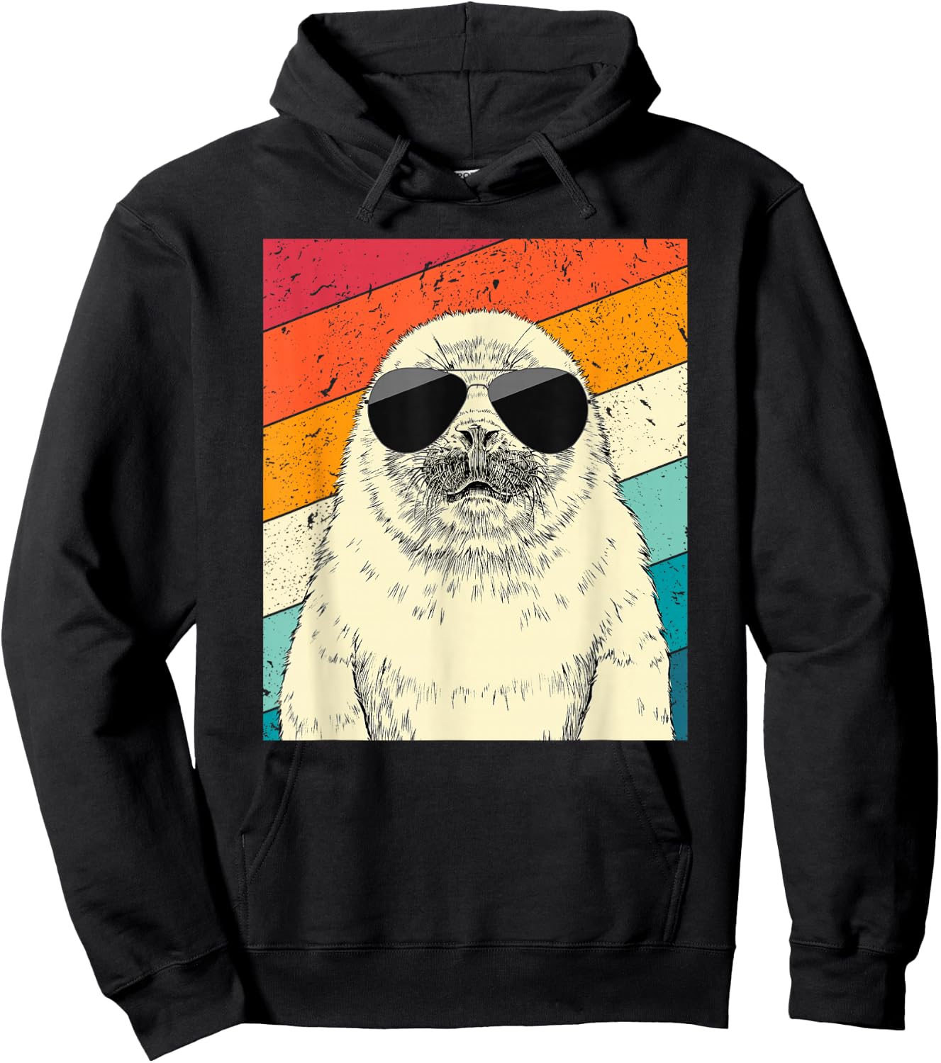 Retro Vintage Seal with Sunglasses Animal Lovers Hoodie - Hoodie | Black