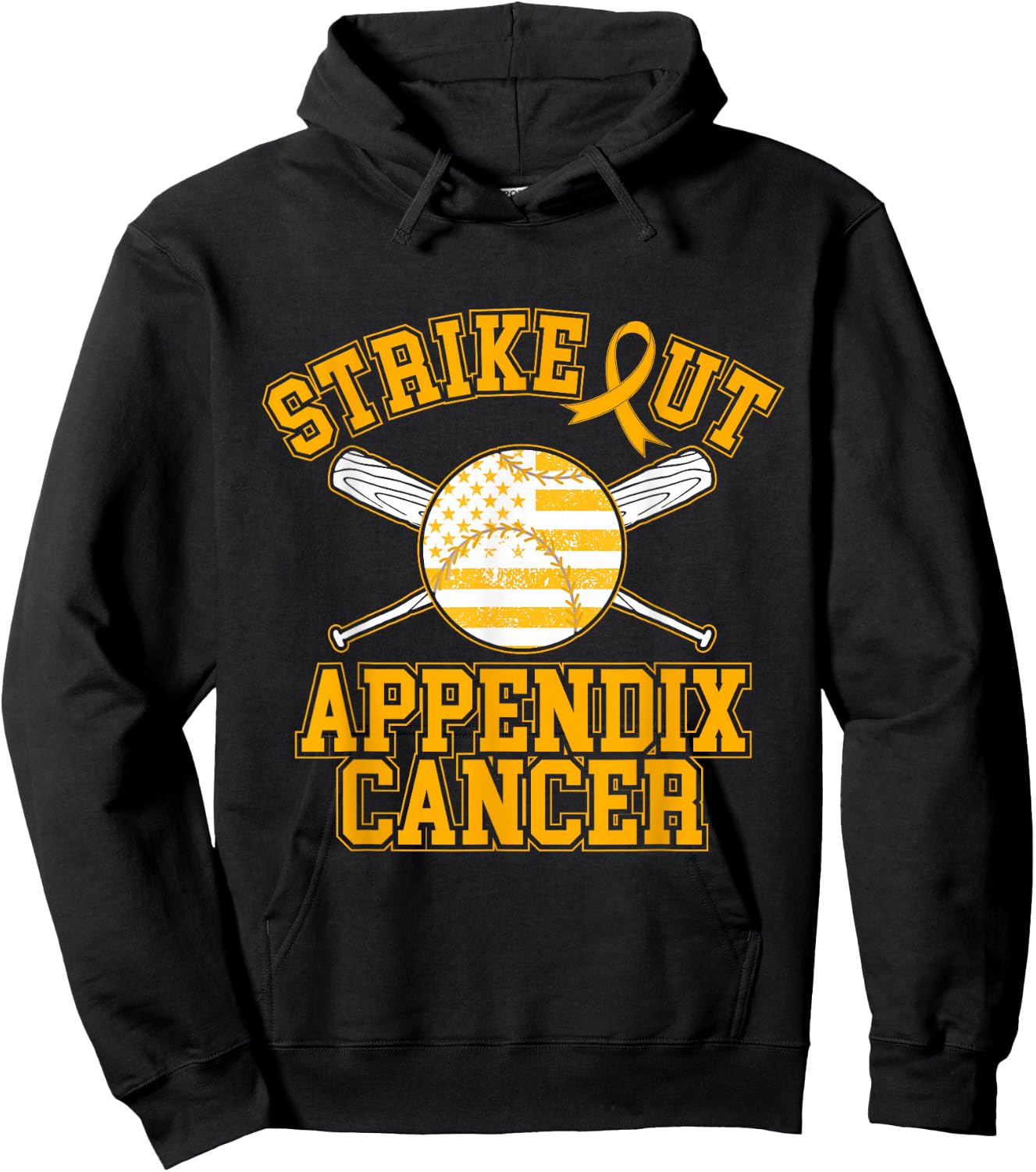 American Flag Strikeout Appendix Cancer Ribbon Baseball Hoodie - Hoodie | Black