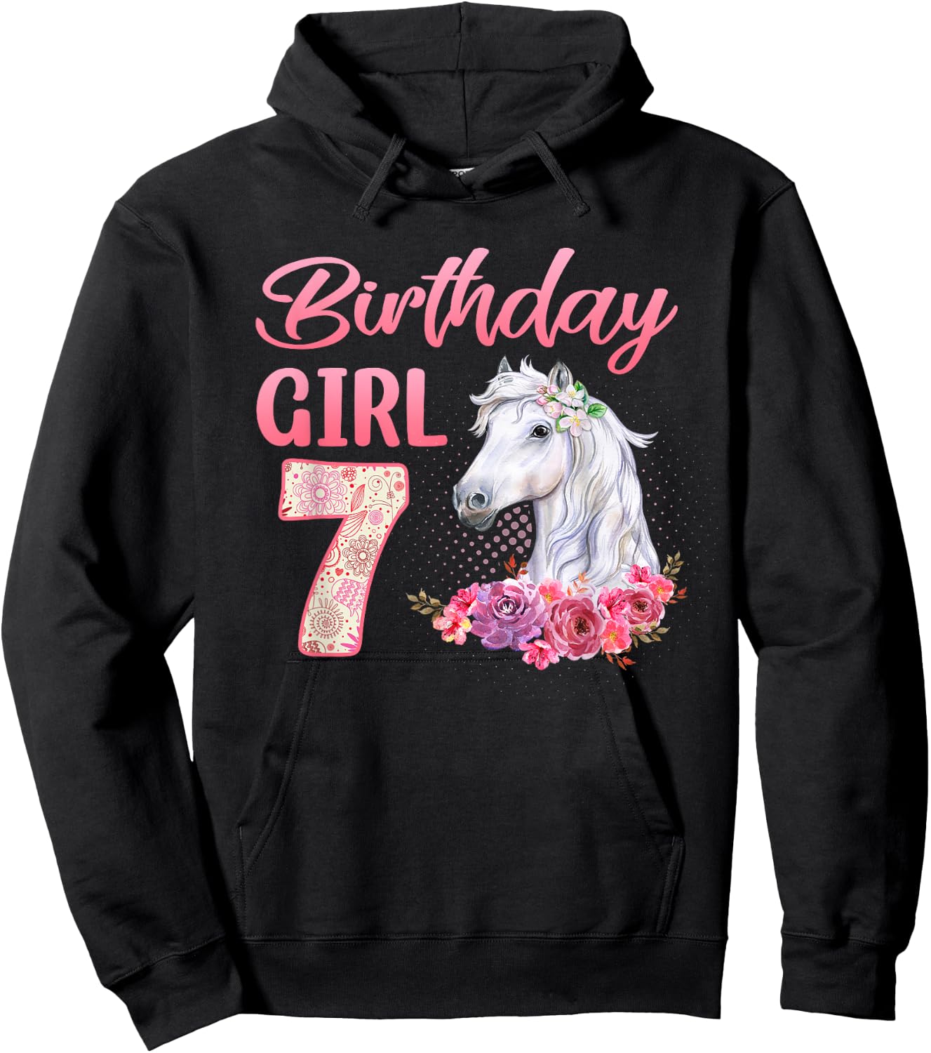 Horse Lovers 7th Birthday Girl Cute 7 Year Old Hoodie - Hoodie | Black