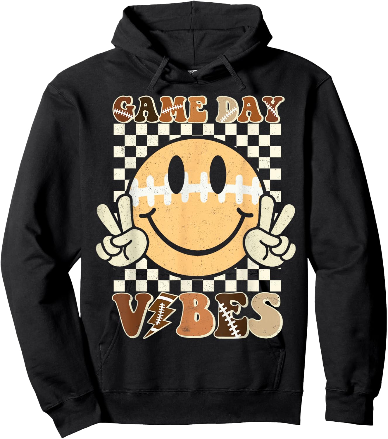 Funny Face American Football Game Day Vibes Sport Women Girl Hoodie - Hoodie | Black