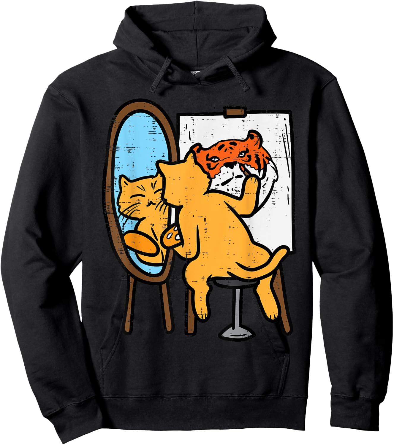 Cat Painting Tiger Funny Humor Inspirational Men Women Kids Hoodie - Hoodie | Black