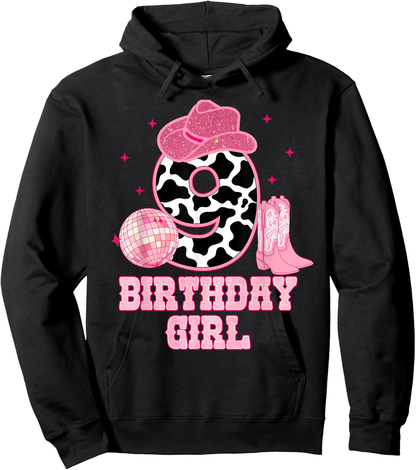 Happy 9th Birthday Girl Outfit Rodeo Western Cowgirl Cowboy Hoodie - Hoodie | Black