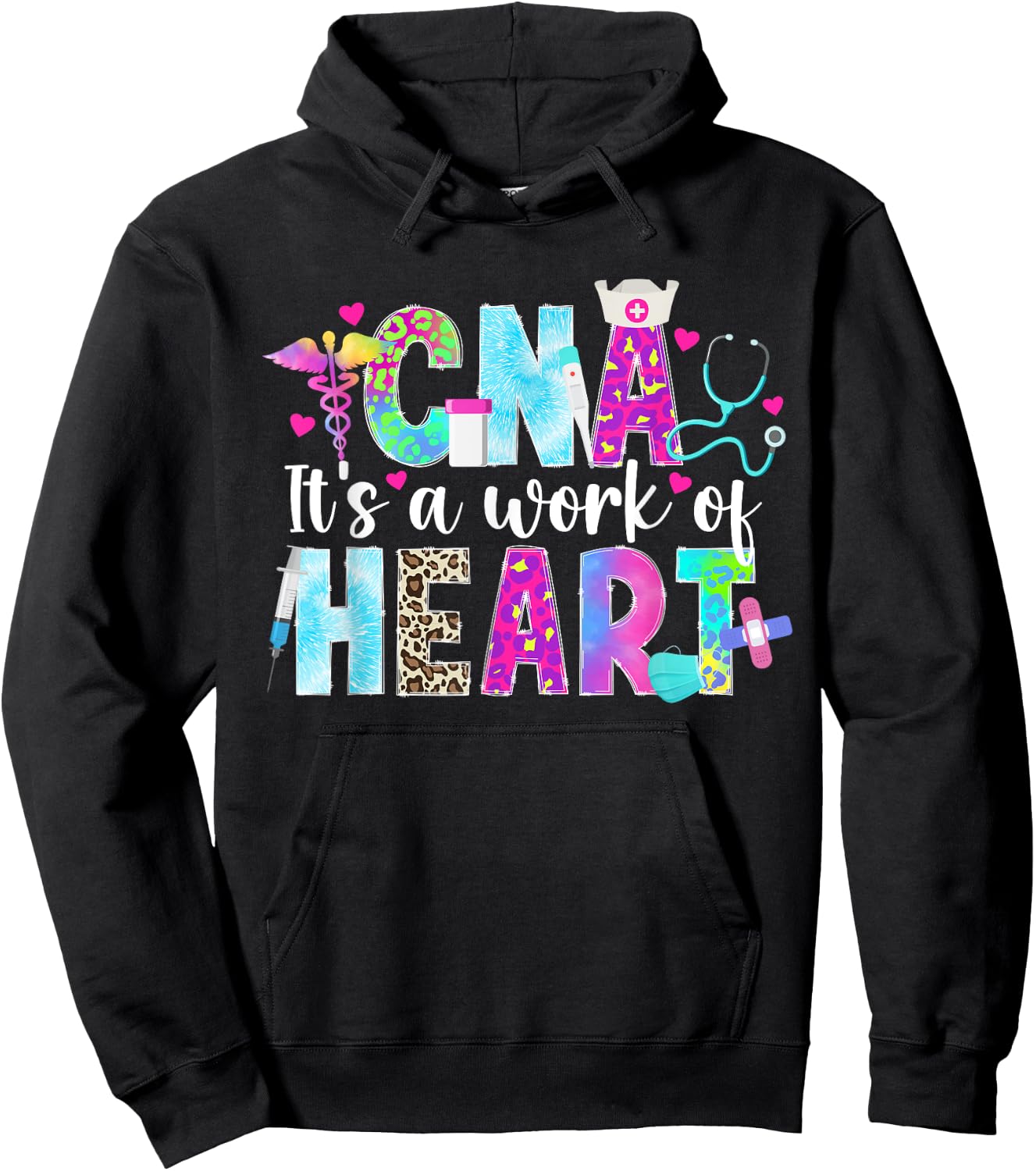 CNA Work Of Heart Certified Nursing Assistant CNA Nurse Hoodie - Hoodie | Black