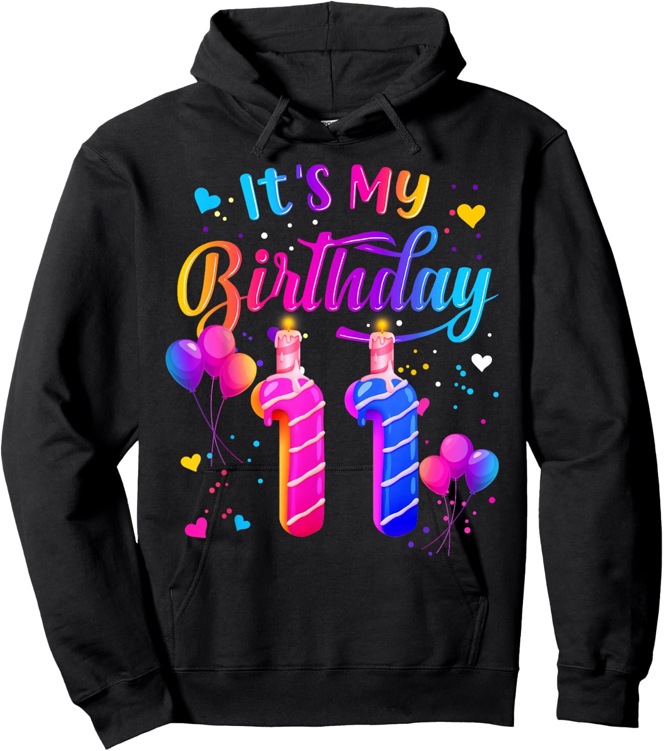 It's My 11th Birthday Doughnut Happy 11 Years Old Girl Kids Hoodie - Hoodie | Black