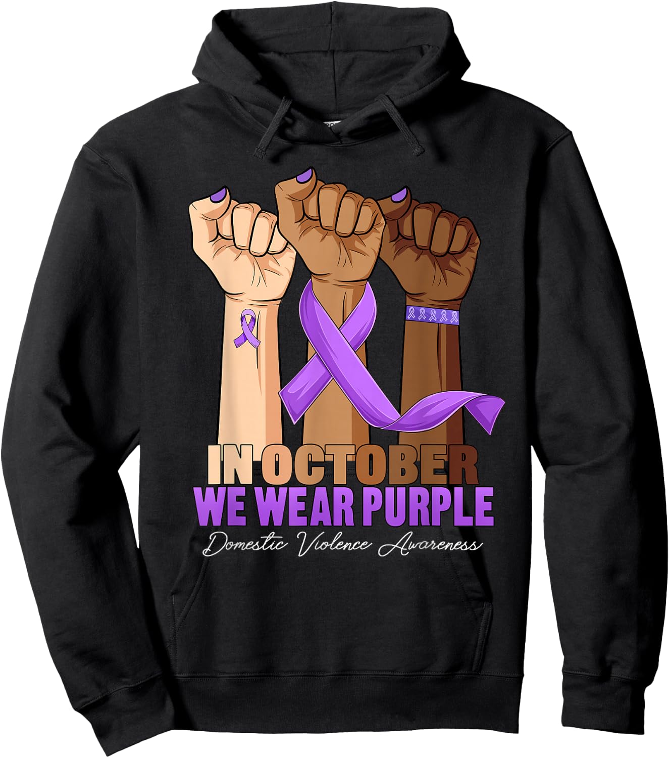 Hand In October Purple dv Domestic Violence Awareness Month Hoodie - Hoodie | Black