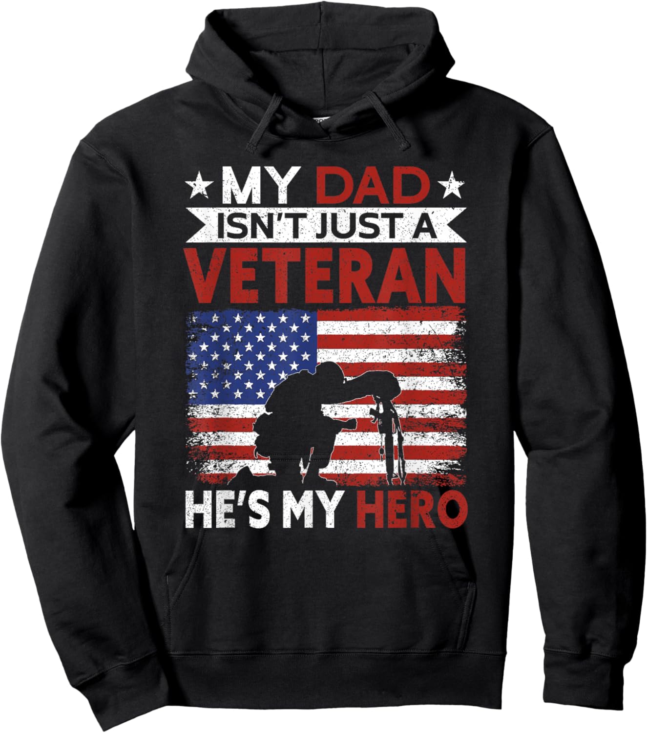 Veteran Dad He's My Hero | Proud American Veteran Dad Hoodie - Hoodie | Black