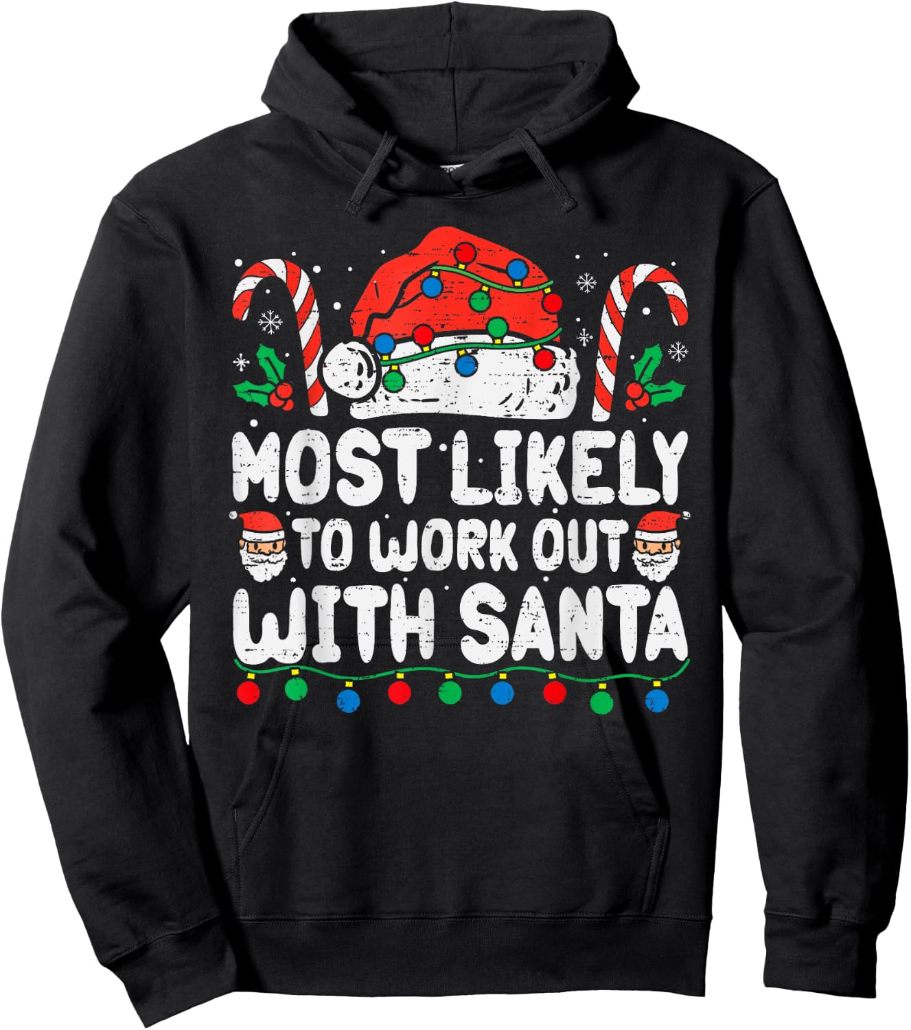 Most Likely To Work Out With Santa Christmas Xmas Funny Gym Hoodie - Hoodie | Black