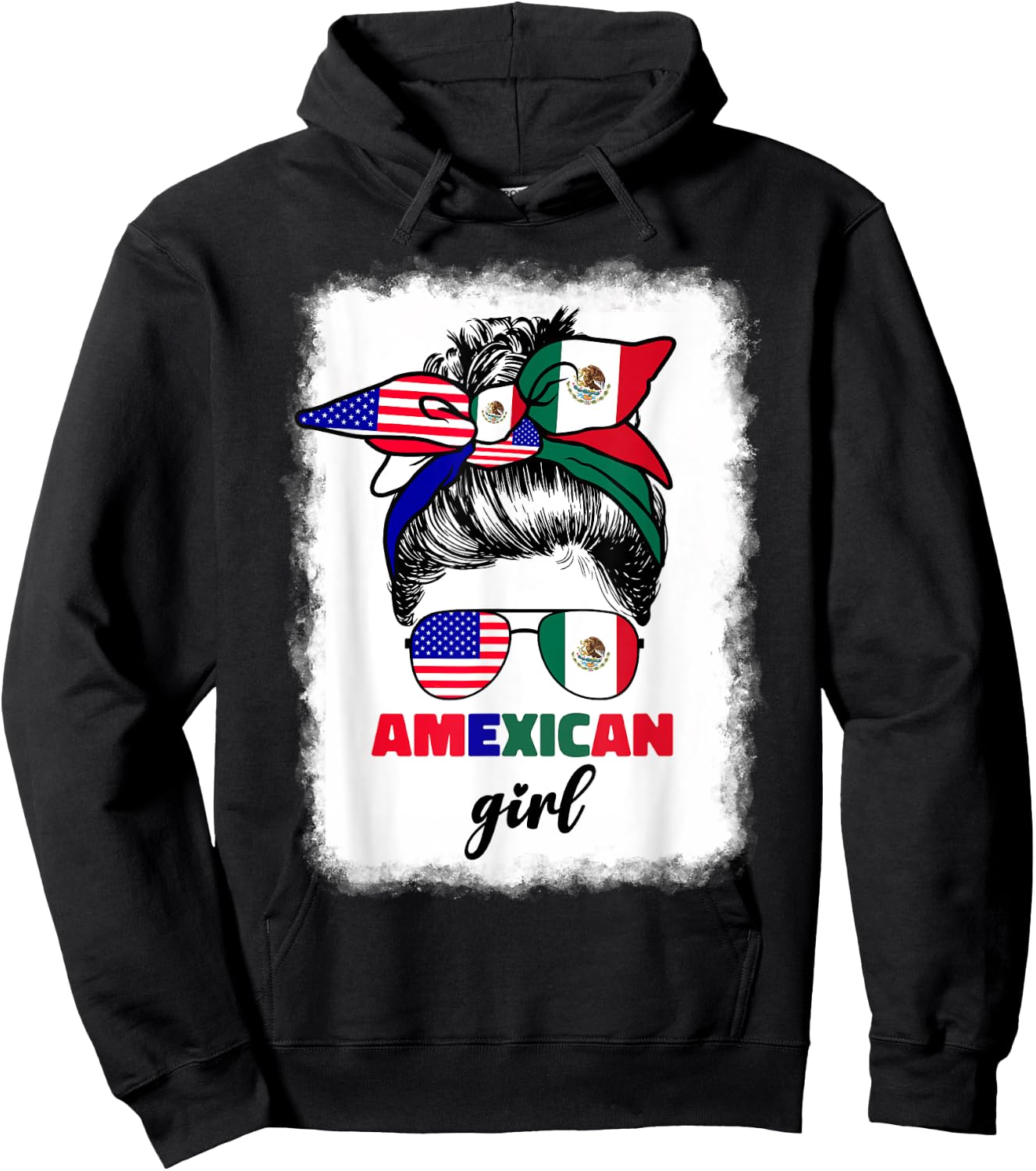 Half Mexican And American Mexico America Flag Girl Pun Quote Hoodie - Hoodie | Black