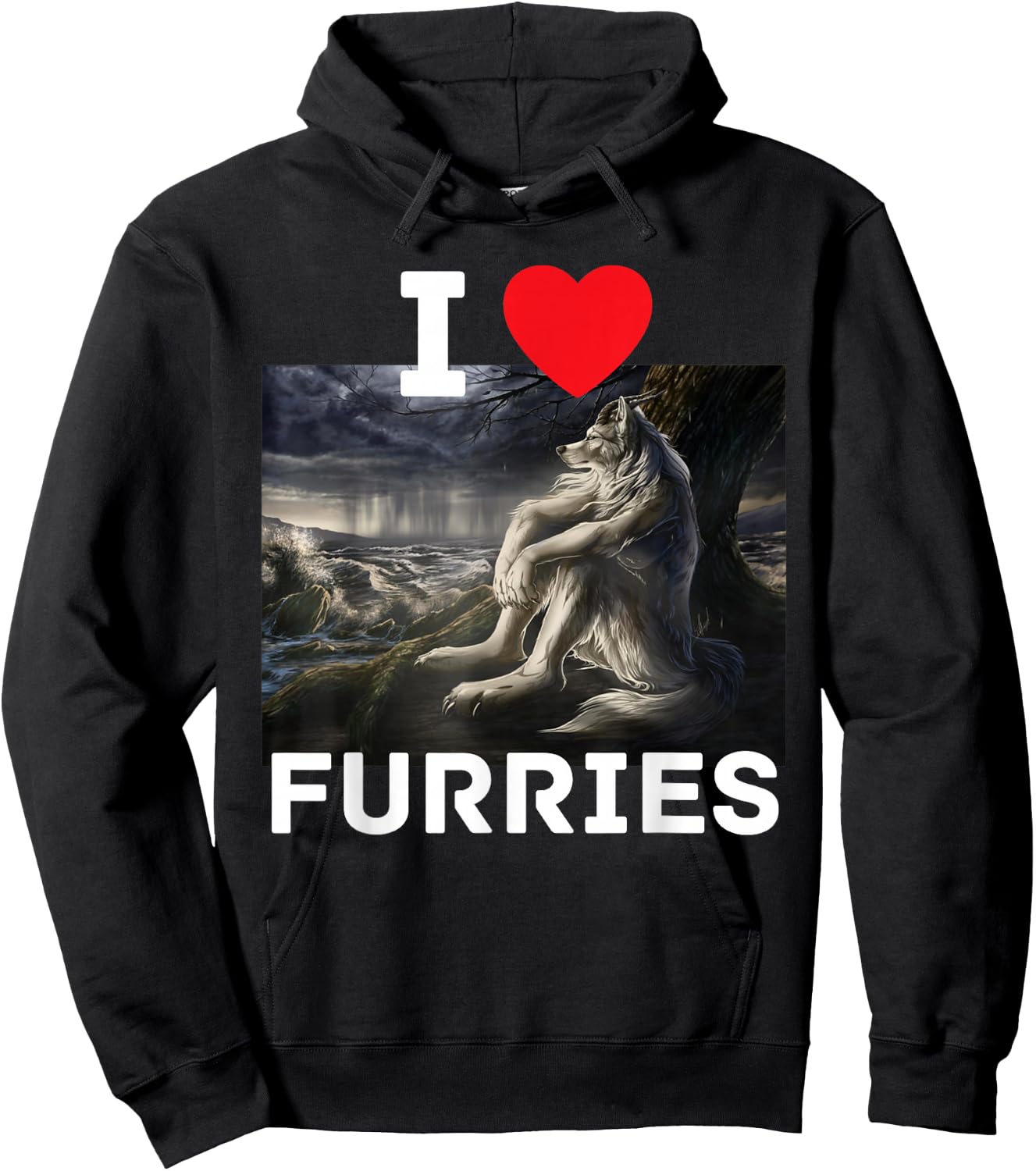 I Heart Furries Funny Cringe Furry Alpha Werewolf Wolf Meme Hoodie - Hoodie | Black
