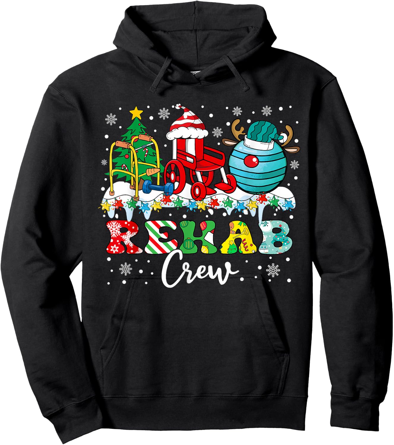 Rehab Crew Wheelchair Santa Reindeer Rehab Nurse Christmas Hoodie - Hoodie | Black