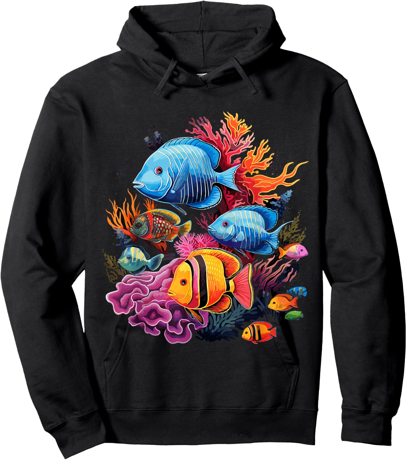 colorful tropical Fish on a coral reef Marine Life Hoodie - Hoodie | Black