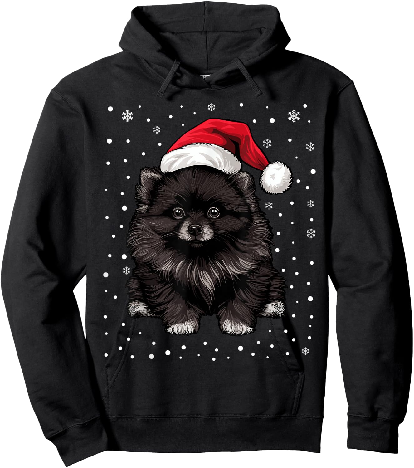 Black Pomeranian Dog Christmas Santa Hat Xmas Pajama Hoodie - Hoodie | Black