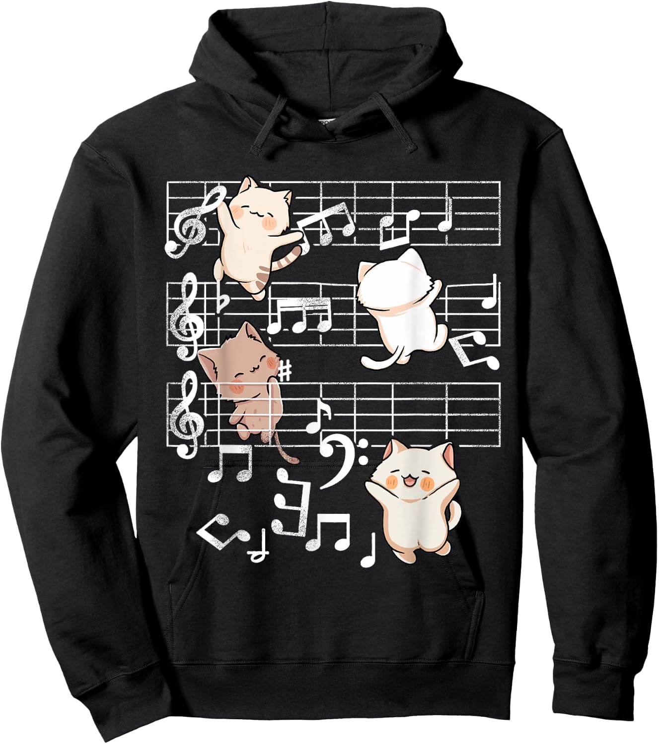 Cat Music Shirt - Cute Cats Playing Music Note Clef Musician Hoodie - Hoodie | Black