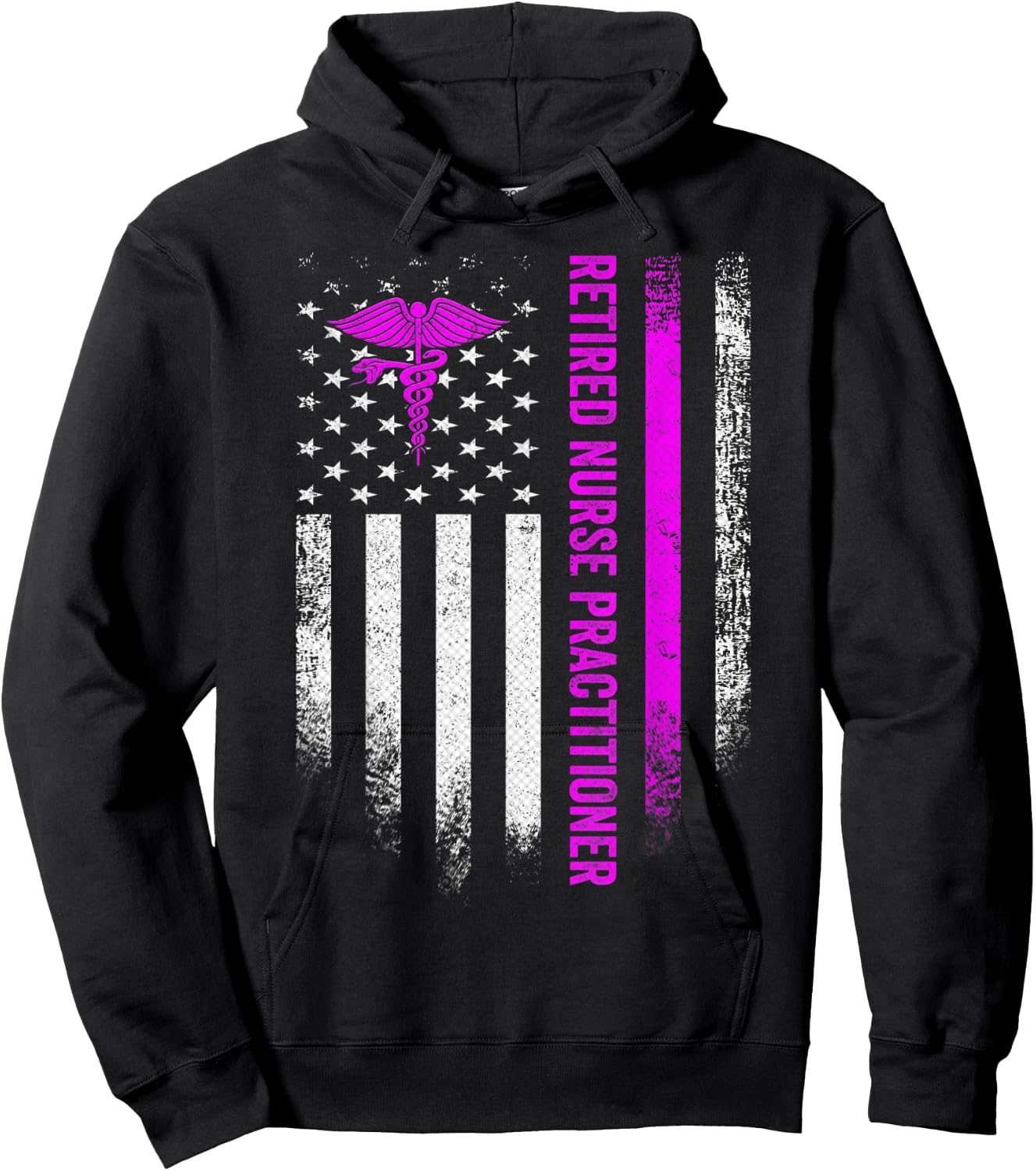 Vintage American Flag Proud Retired NP Nurse Practitioner Hoodie - Hoodie | Black