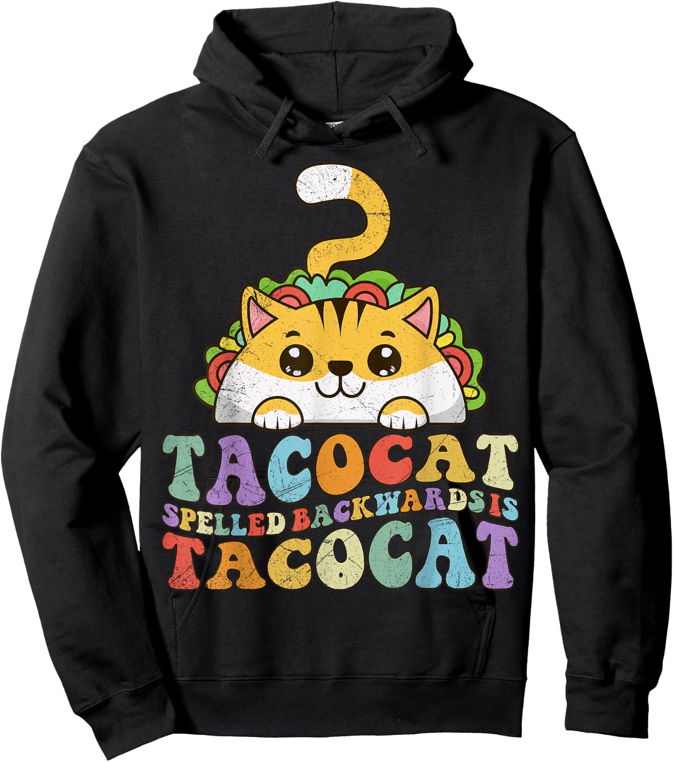 Tacocat Spelled Backwards is Tacocat, Funny Taco Cat Retro Men Women Girls Kids Hoodie - Hoodie | Black