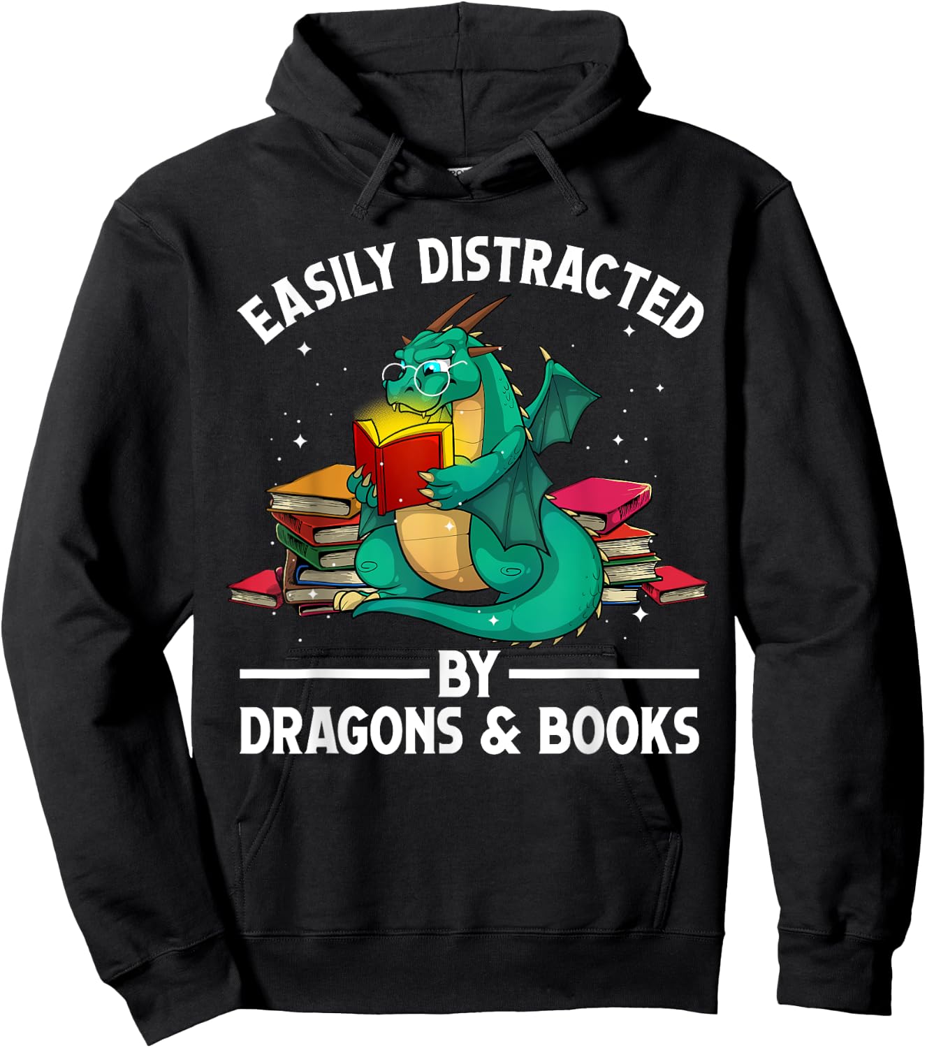 Cute Dragon Book Design Women Kids Dragon Book Lover Hoodie - Hoodie | Black