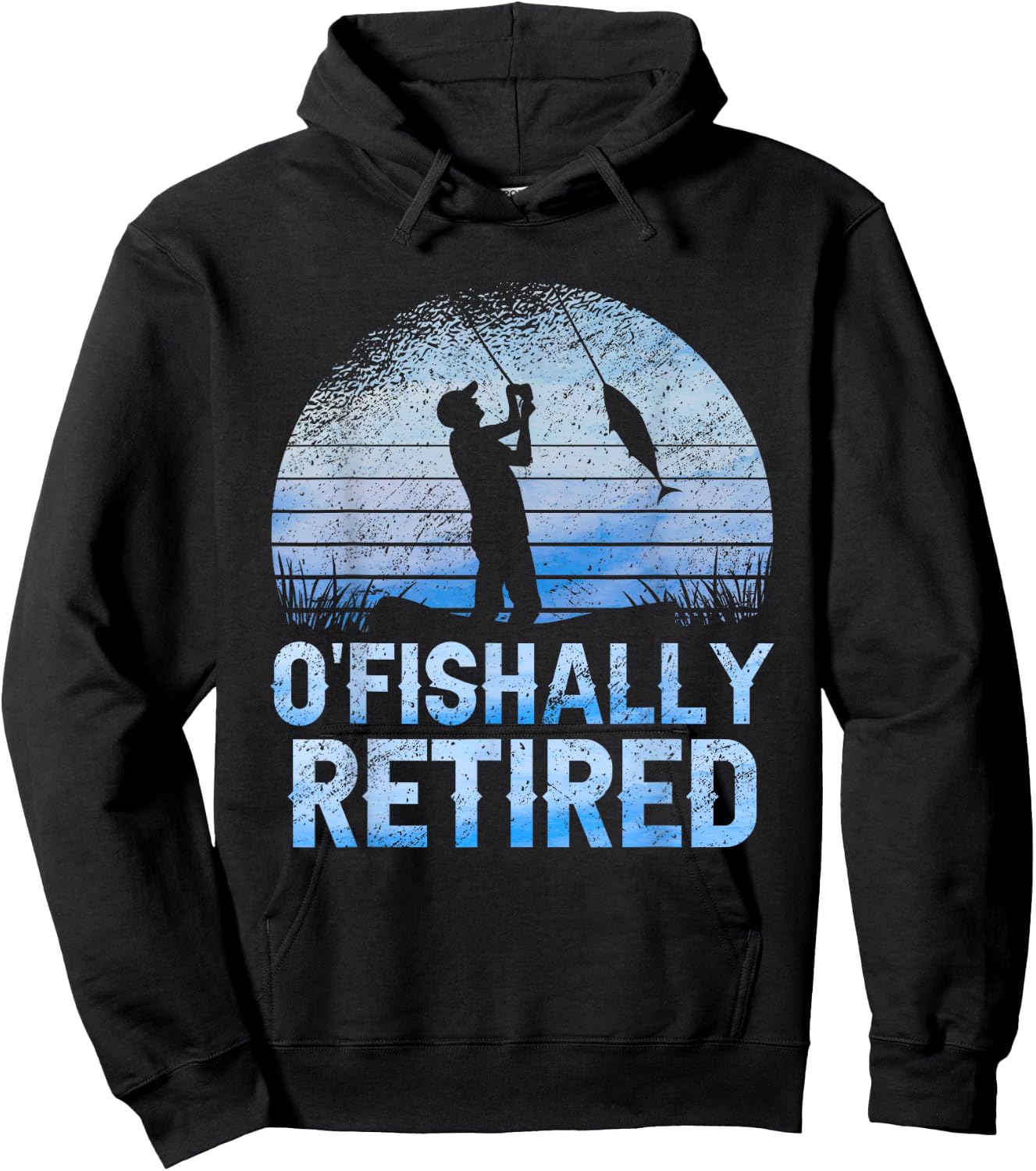 Ofishally Retired Fishing Retro Retirement Dad Father's Day Hoodie - Hoodie | Black