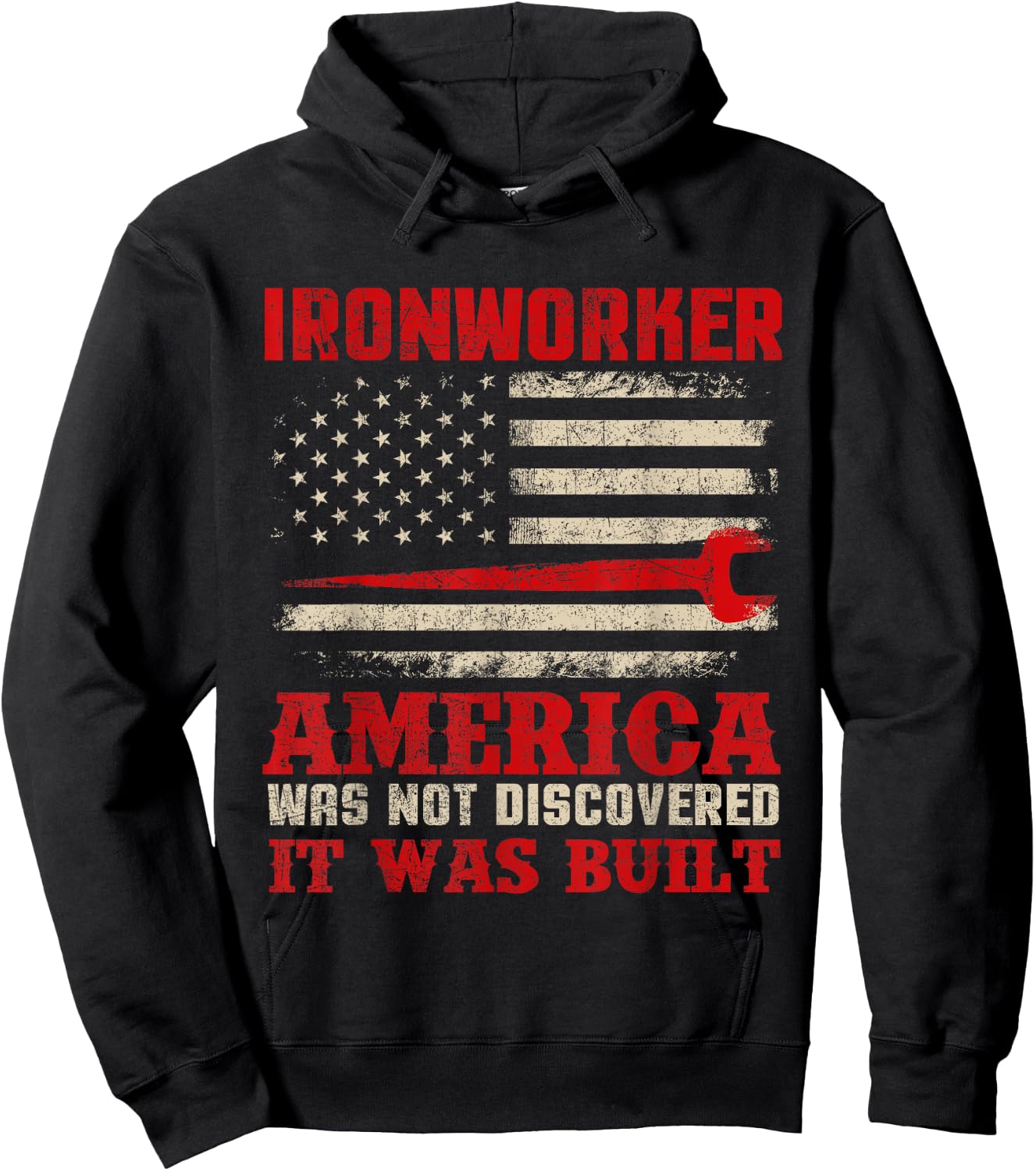Ironworker - American USA Flag Ironworking Worker Rodbuster Hoodie - Hoodie | Black