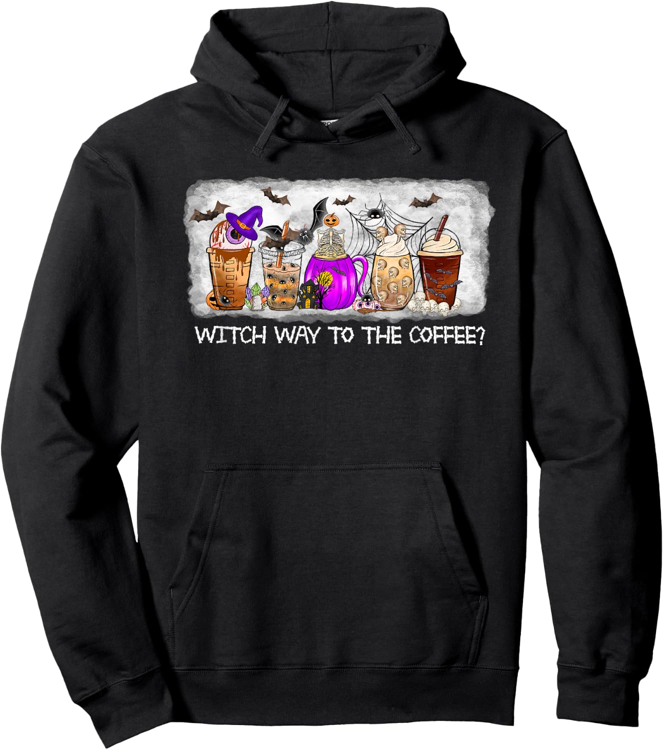 Witch Way To The coffee Lover Halloween Fall Costume Tops Hoodie - Hoodie | Black