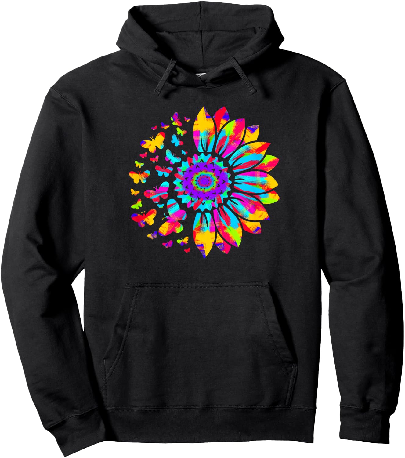 Sunflower Sun Flower Tie Dye Daisy Butterflies Women Girls Hoodie - Hoodie | Black