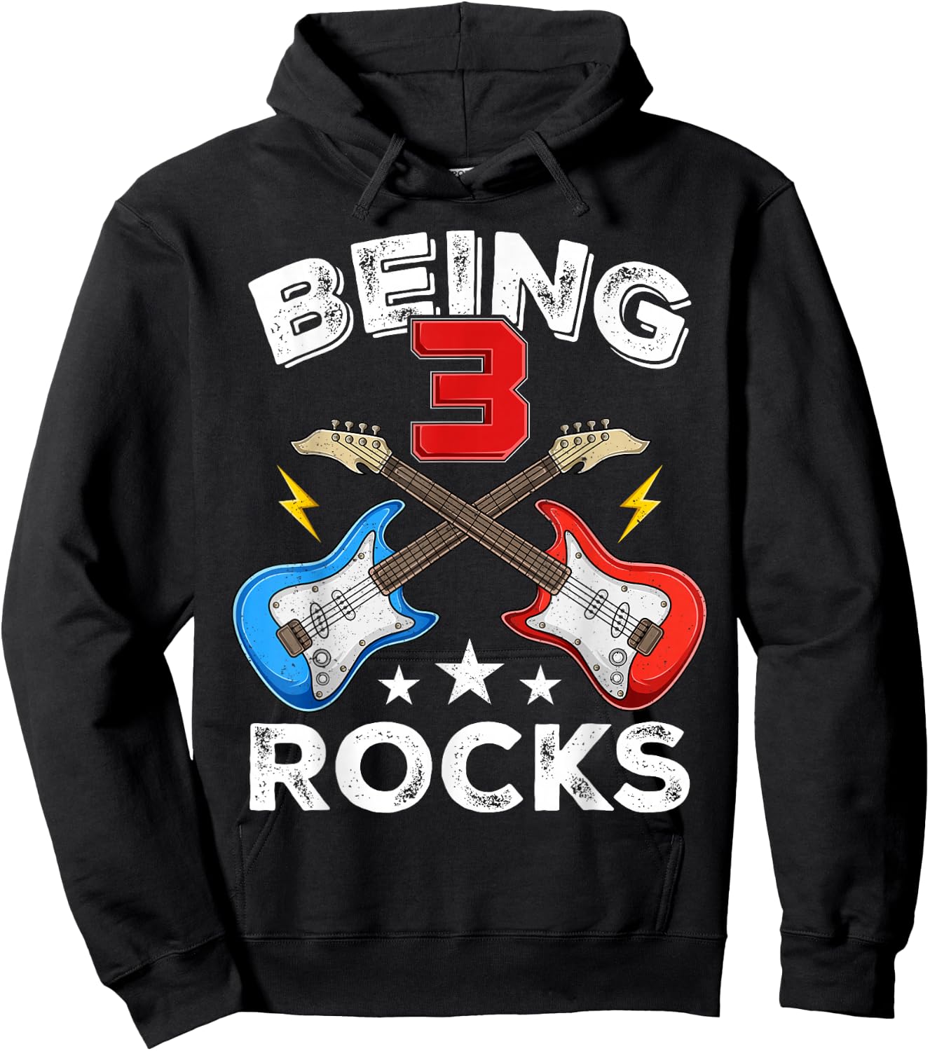 Being 3 Rocks Guitar Three Year Old Cool 3rd Birthday Kids Hoodie - Hoodie | Black