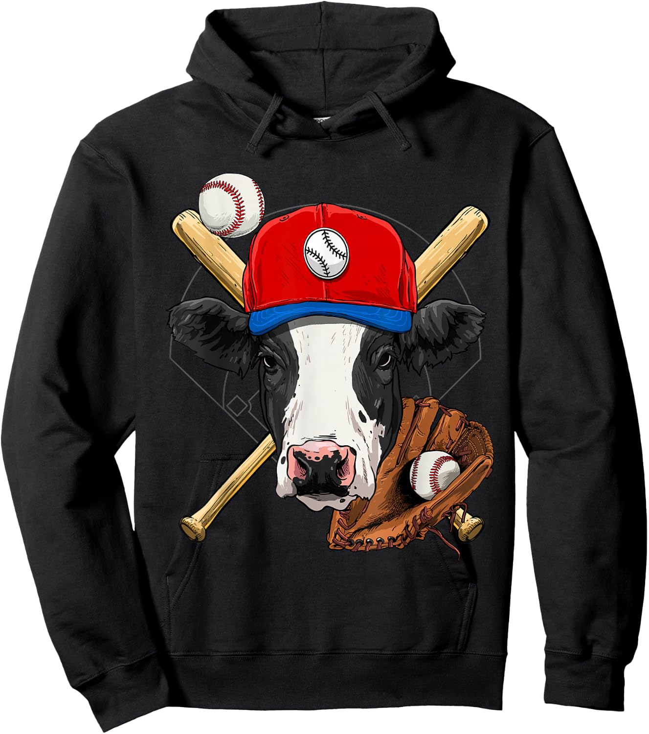 Cow Baseball Cow Lovers Baseball Player Hoodie - Hoodie | Black