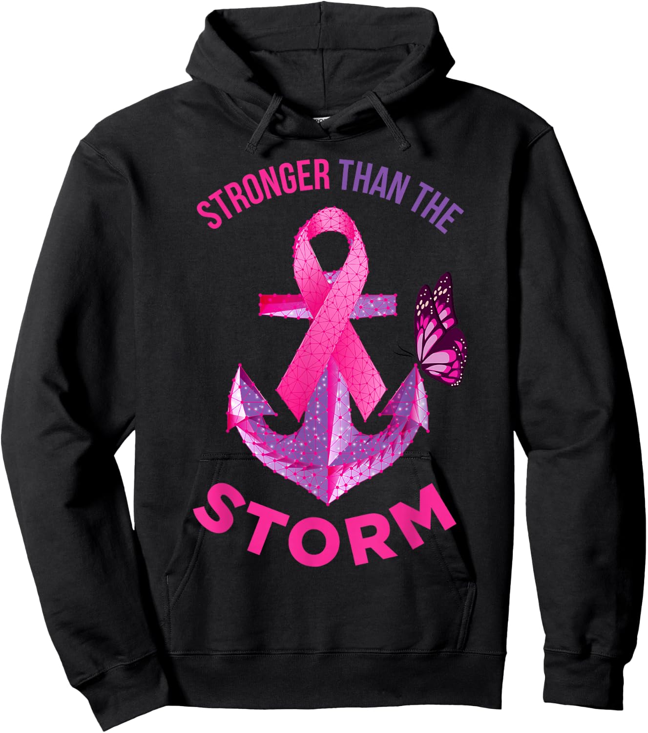 Stronger Than The Storm Fight Breast Cancer Ribbon Wear Pink Hoodie - Hoodie | Black