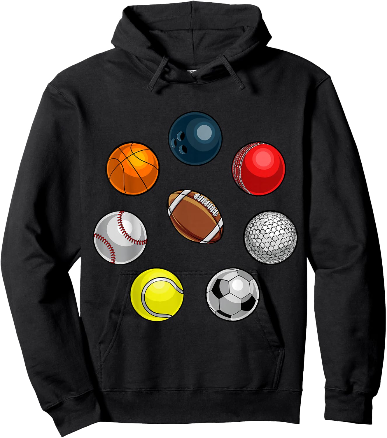 Cartoon Sports Balls Design Hoodie - Hoodie | Black