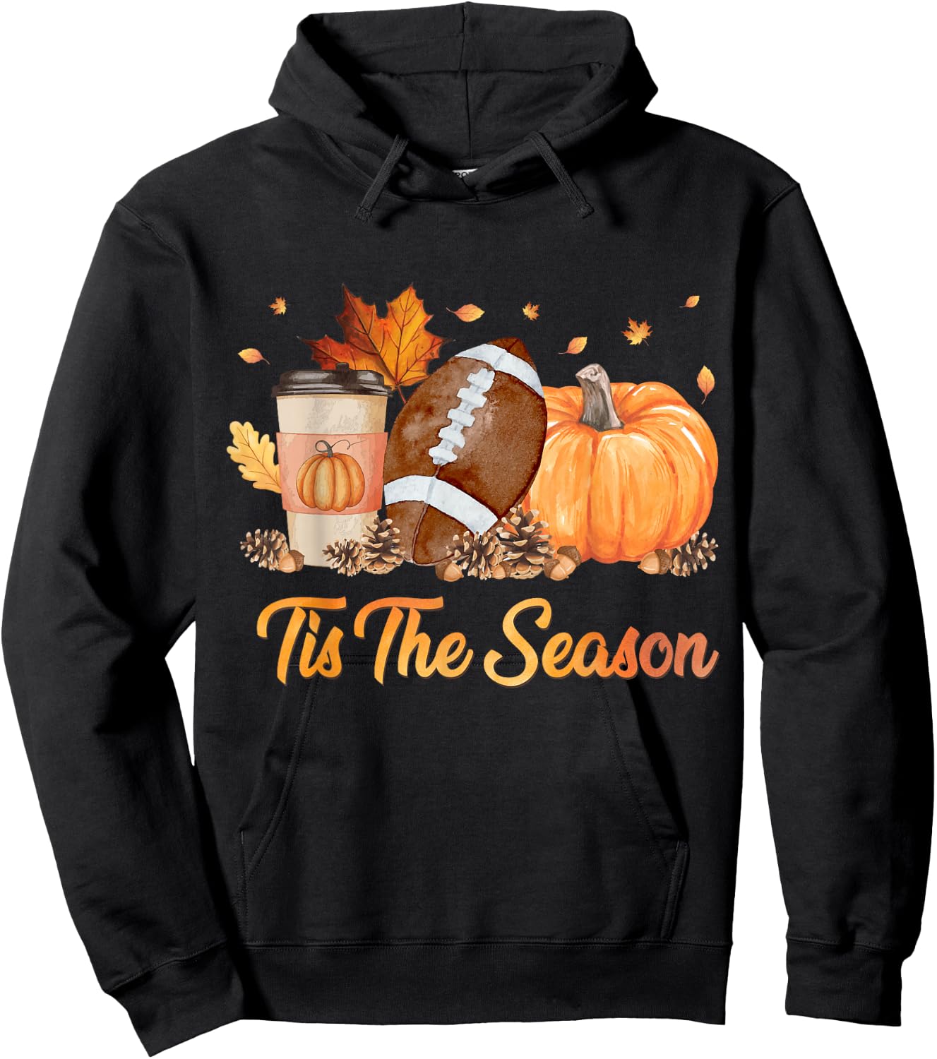 Tis The Season Football Fall Season Football Pumpkin Spice Hoodie - Hoodie | Black