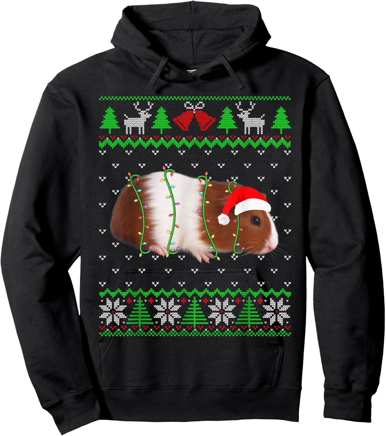 Funny Guinea pig Lights Ugly Sweater Christmas Tree Animals Hoodie - Hoodie | Black