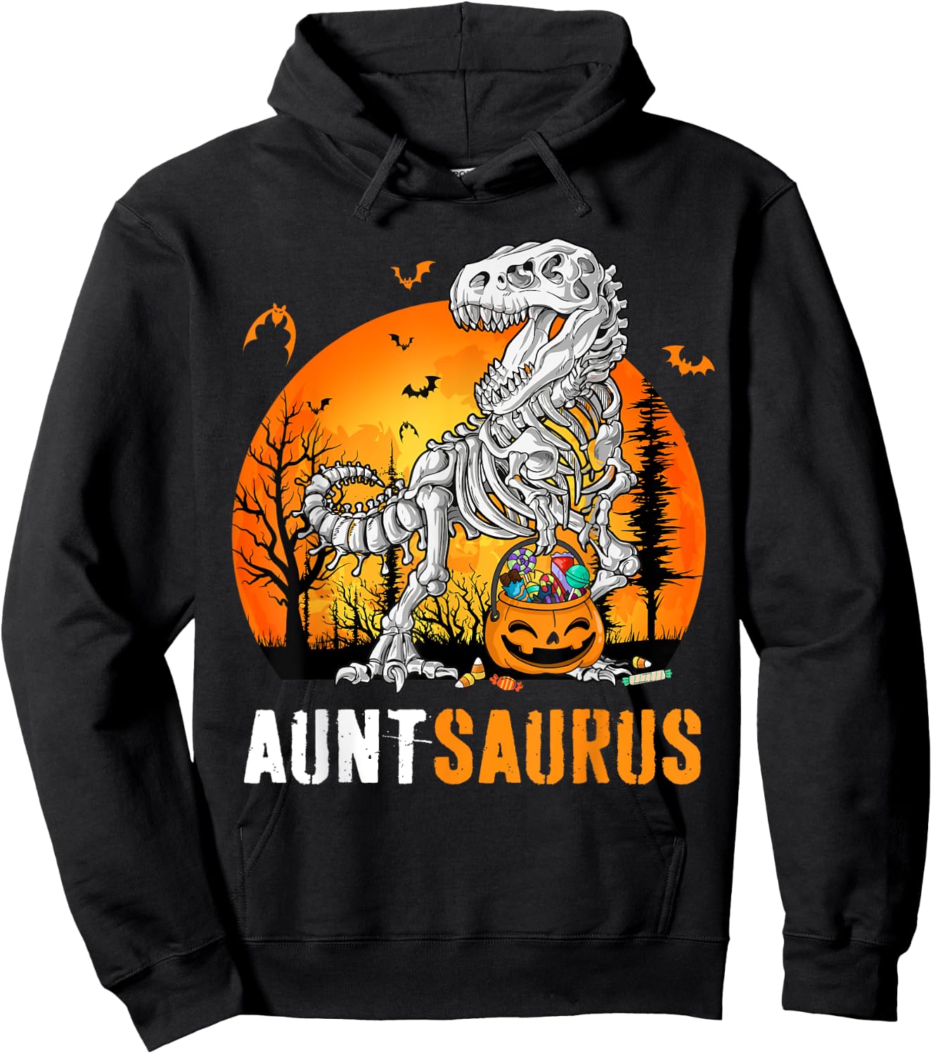 Auntsaurus Dinosaur Skeleton Halloween Aunt Saurus Hoodie - Hoodie | Black