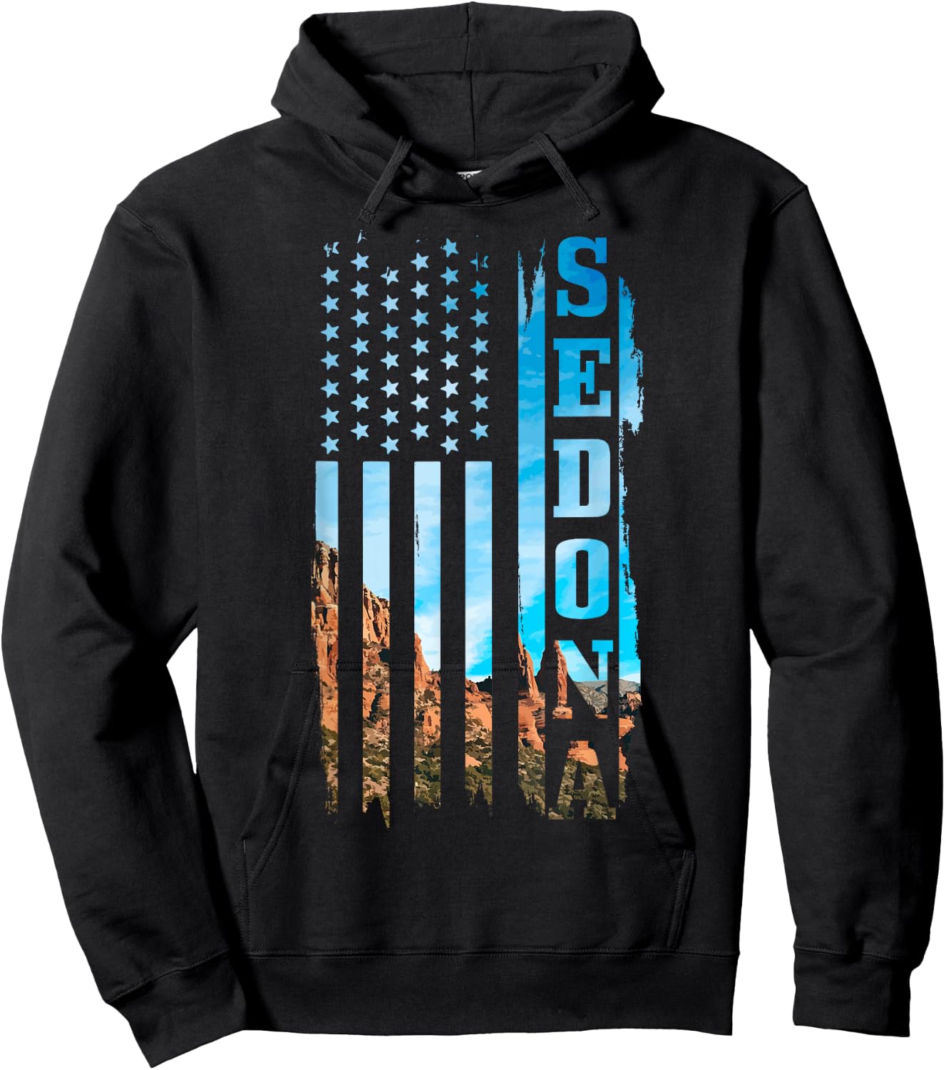 Sedona Arizona Patriotic American Flag Vintage Nature Hiking Hoodie - Hoodie | Black