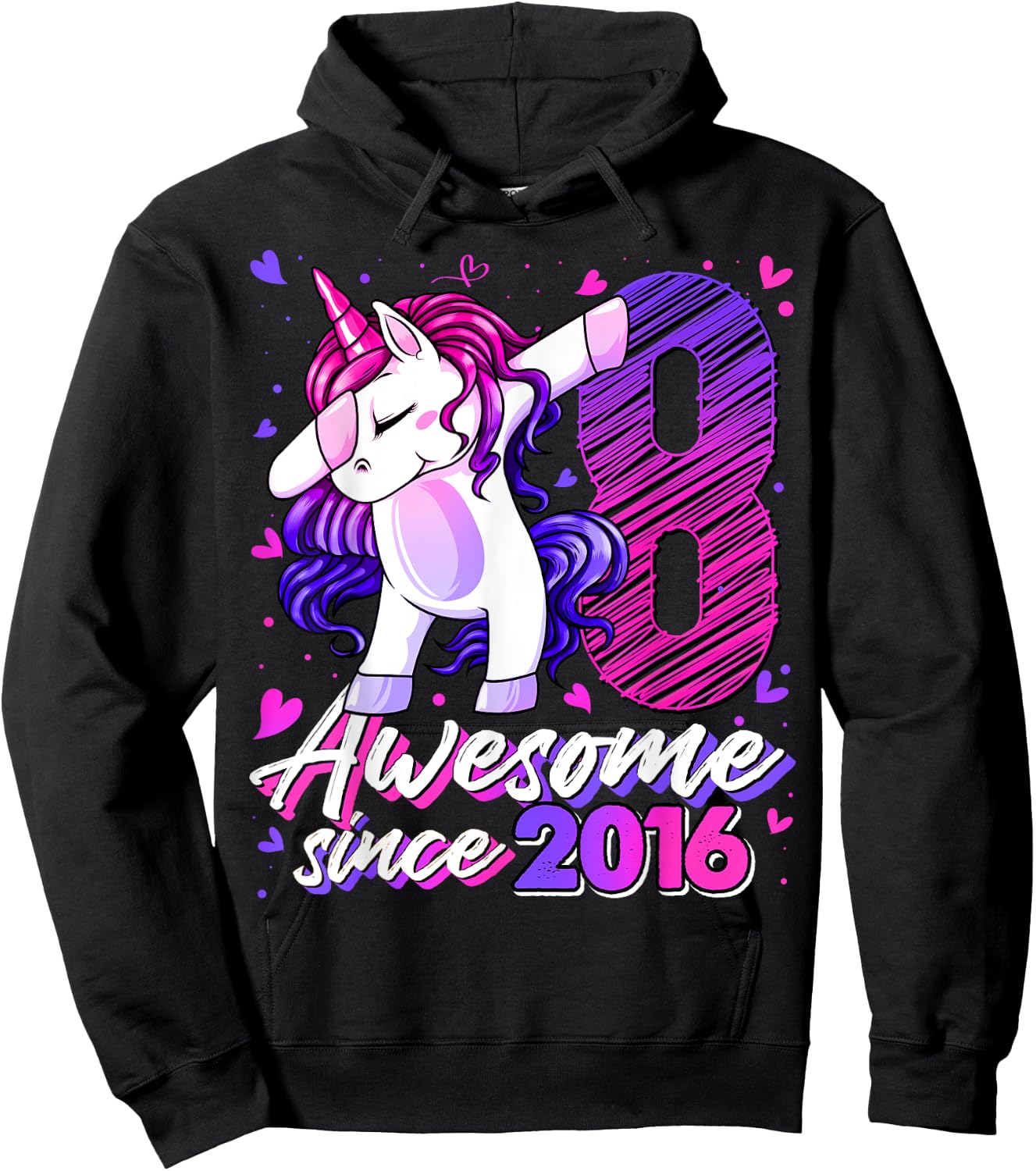 8 Years Old Flossing Unicorn Gifts 8th Birthday Girl Party Hoodie - Hoodie | Black