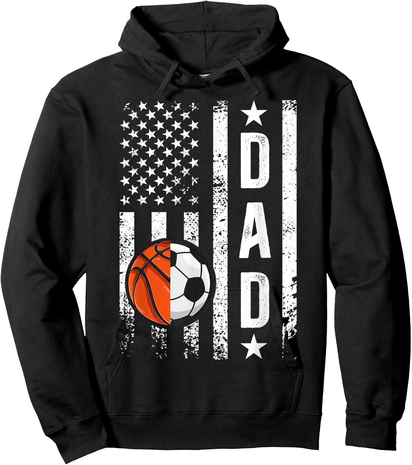 Basketball Soccer Dad US Flag Soccer Basketball Father Hoodie - Hoodie | Black