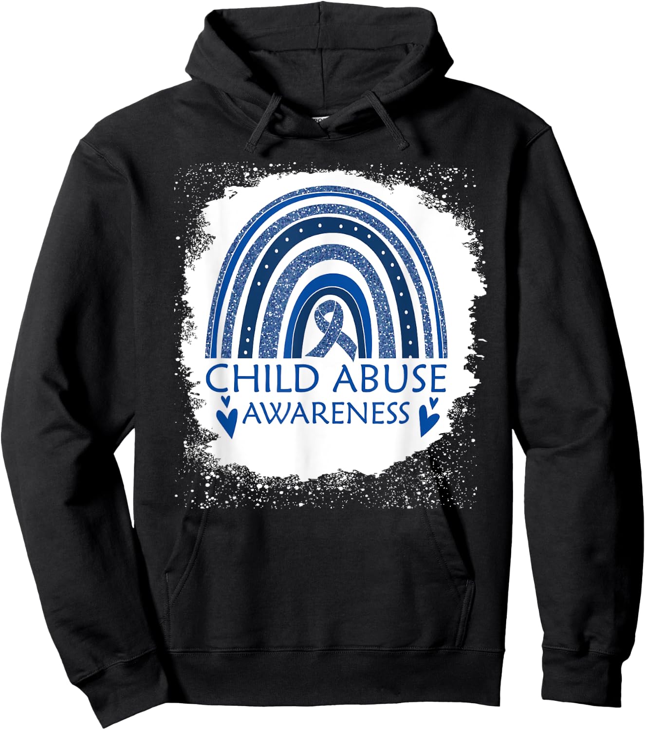 Child Abuse Awareness Bleached Rainbow Blue Ribbon Men Hoodie - Hoodie | Black