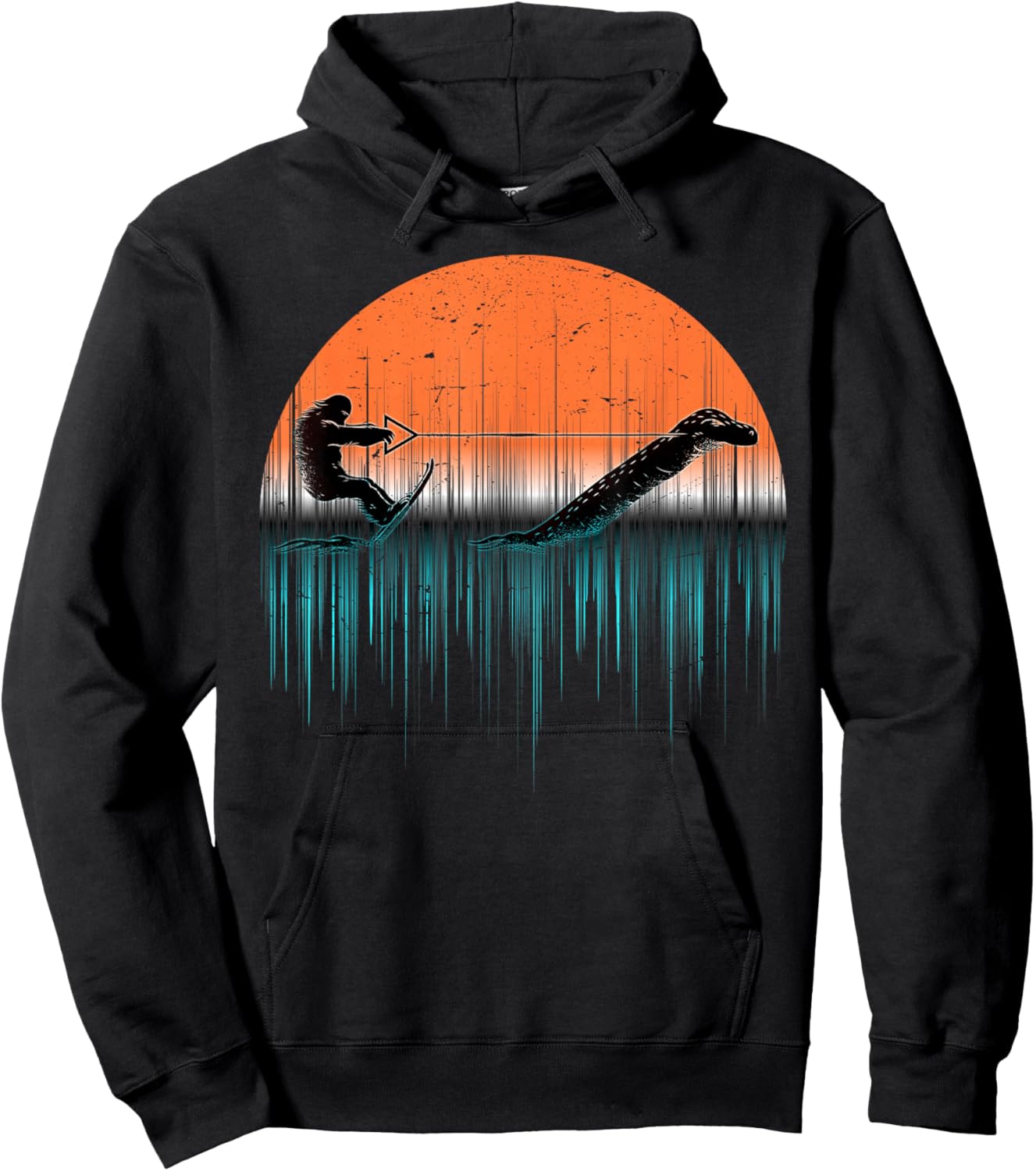 Cryptid Water Skiing Loch Ness Monster Funny Bigfoot Hoodie - Hoodie | Black