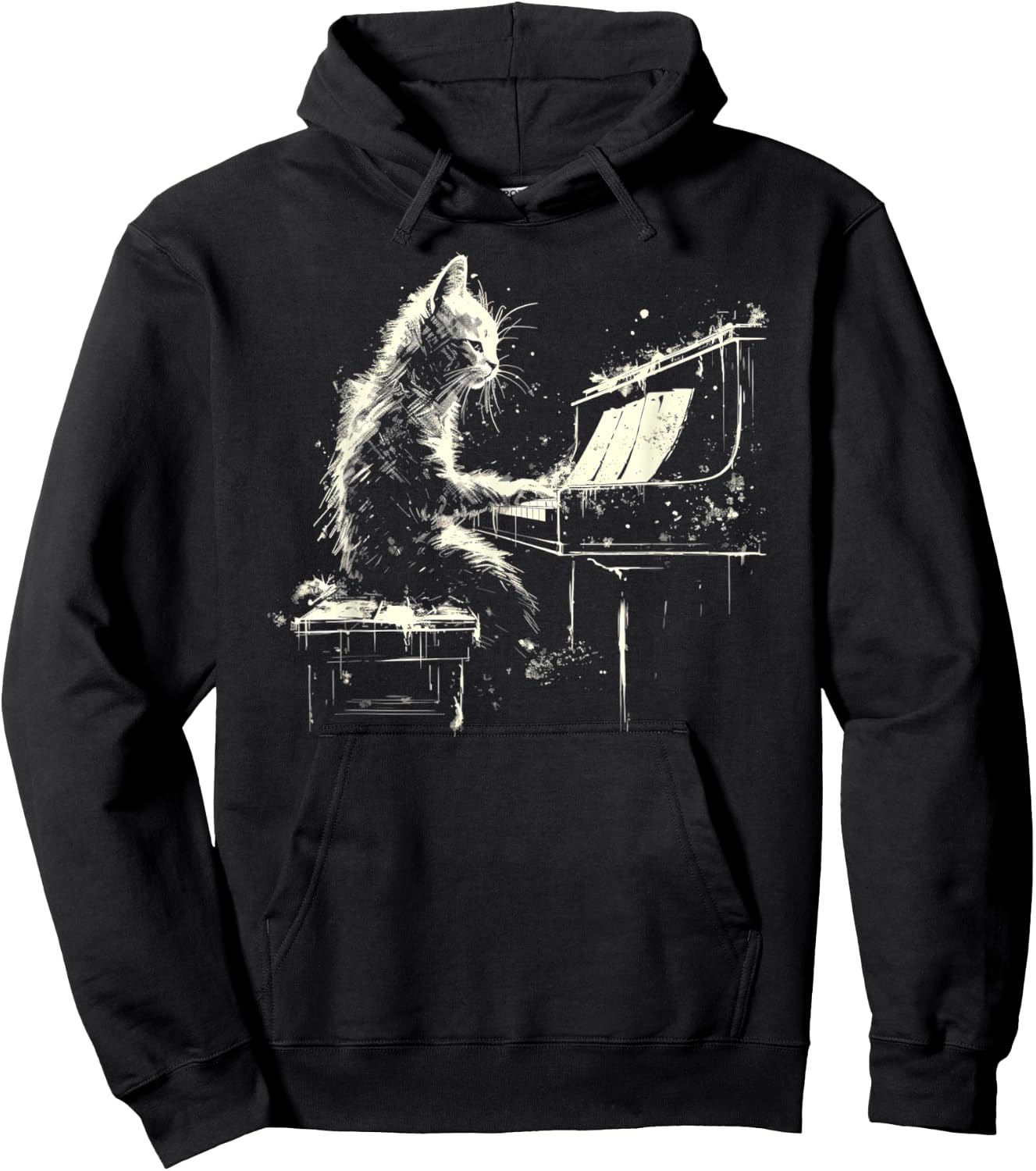 Cat Playing Piano Women Girls Kids Hoodie - Hoodie | Black