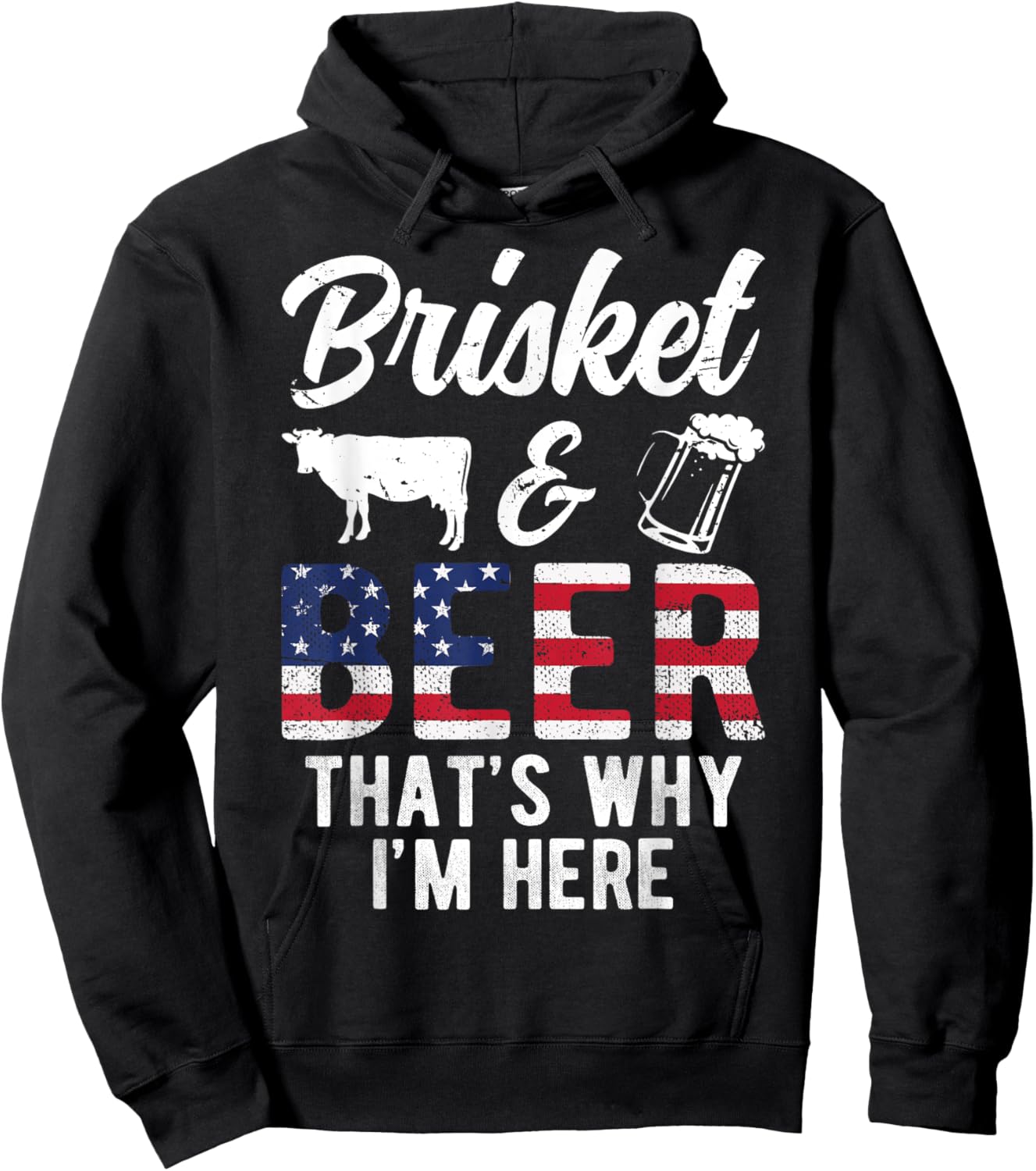 Brisket And Beer That's Why I'm Here Beef Grilling Cow BBQ Hoodie - Hoodie | Black
