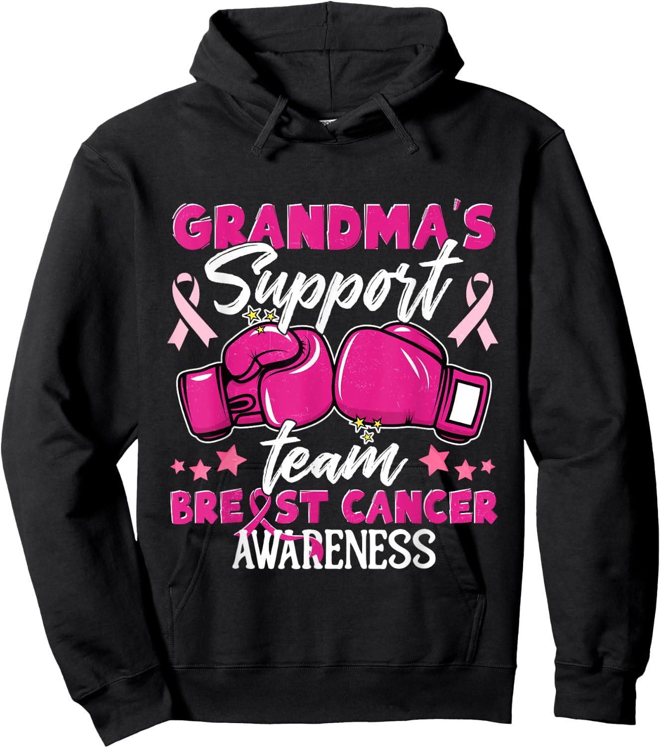 Grandma's Support Team Breast Cancer Awareness Support Squad Hoodie - Hoodie | Black