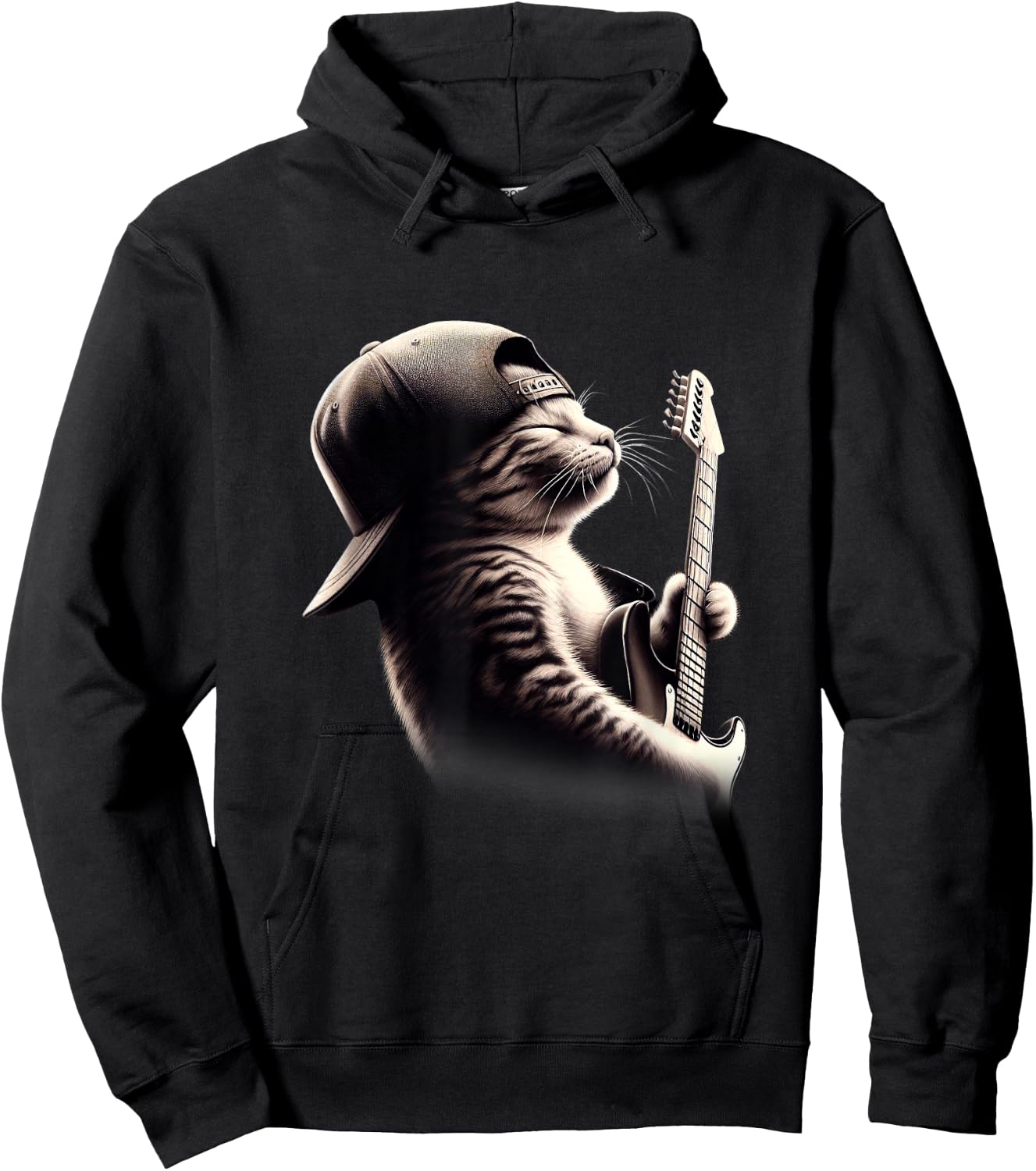 Cat Playing Guitar - Funny Rock Music Guitar Cat Hoodie - Hoodie | Black