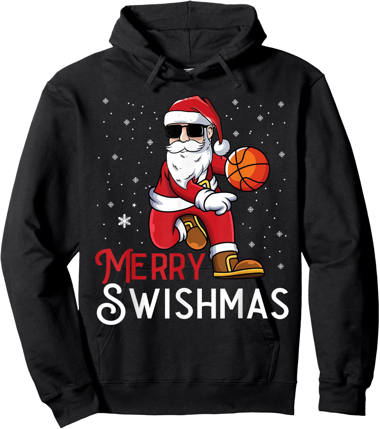 Merry Swishmas Funny Christmas Santa Basketball Player Hoodie - Hoodie | Black