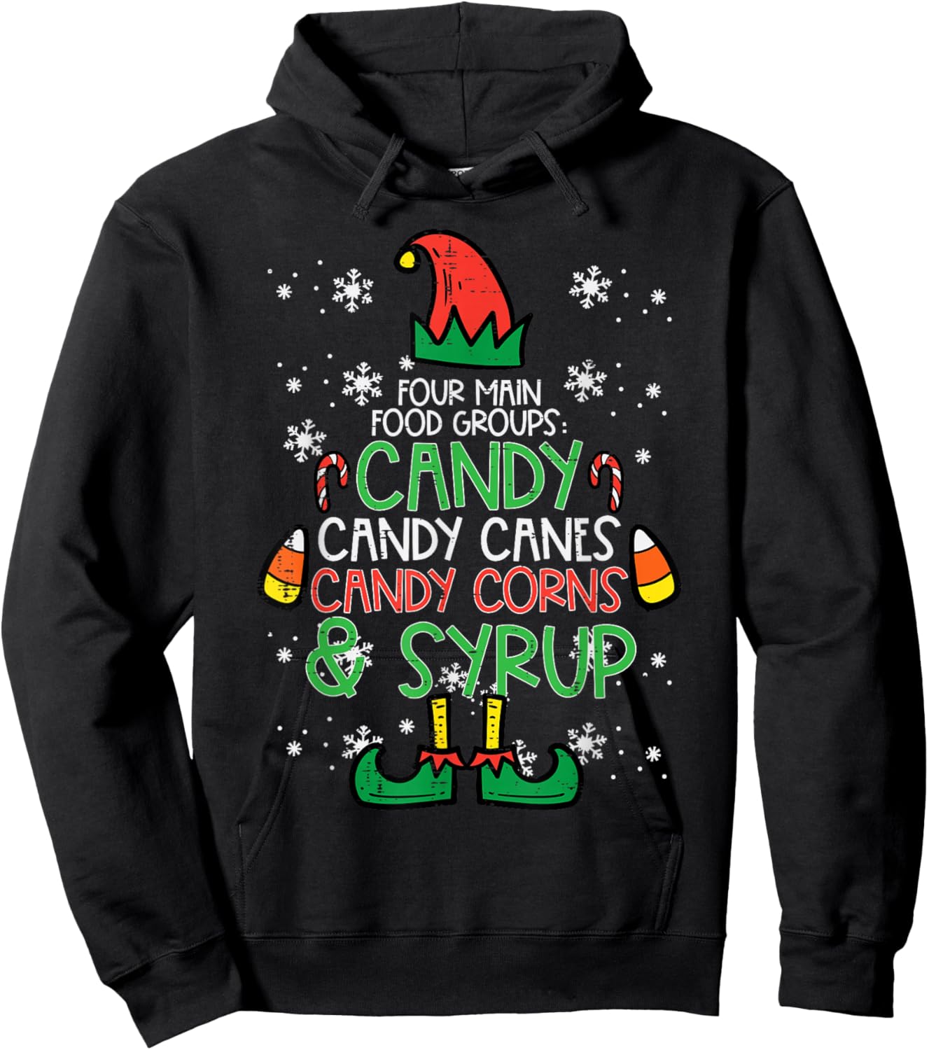 Christmas Food Groups Funny Xmas Candy Cane Men Women Kids Hoodie - Hoodie | Black