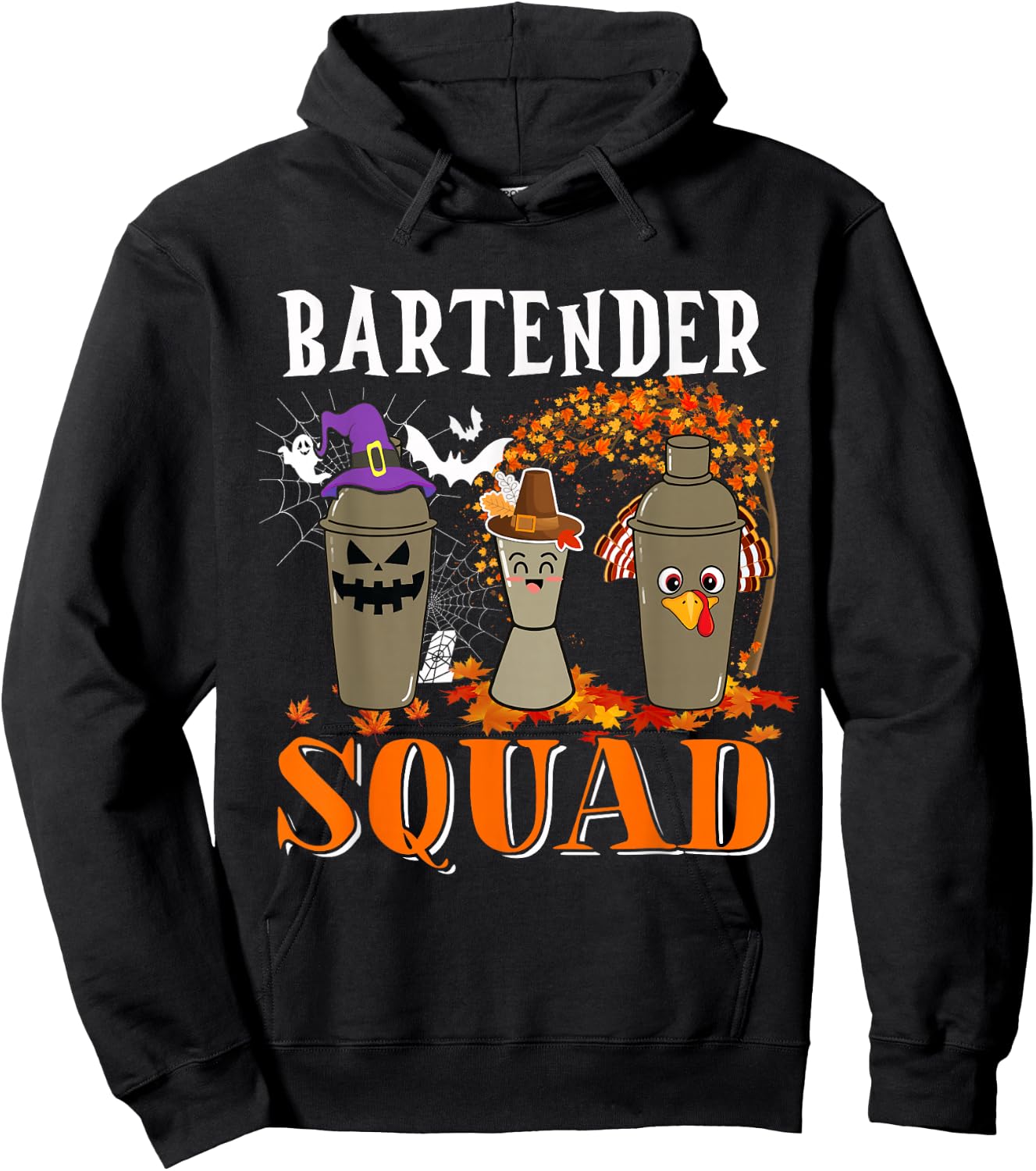 Bartender Squad Thanksgiving Halloween Fall Fall Tre Boo Ghosts Hoodie - Hoodie | Black